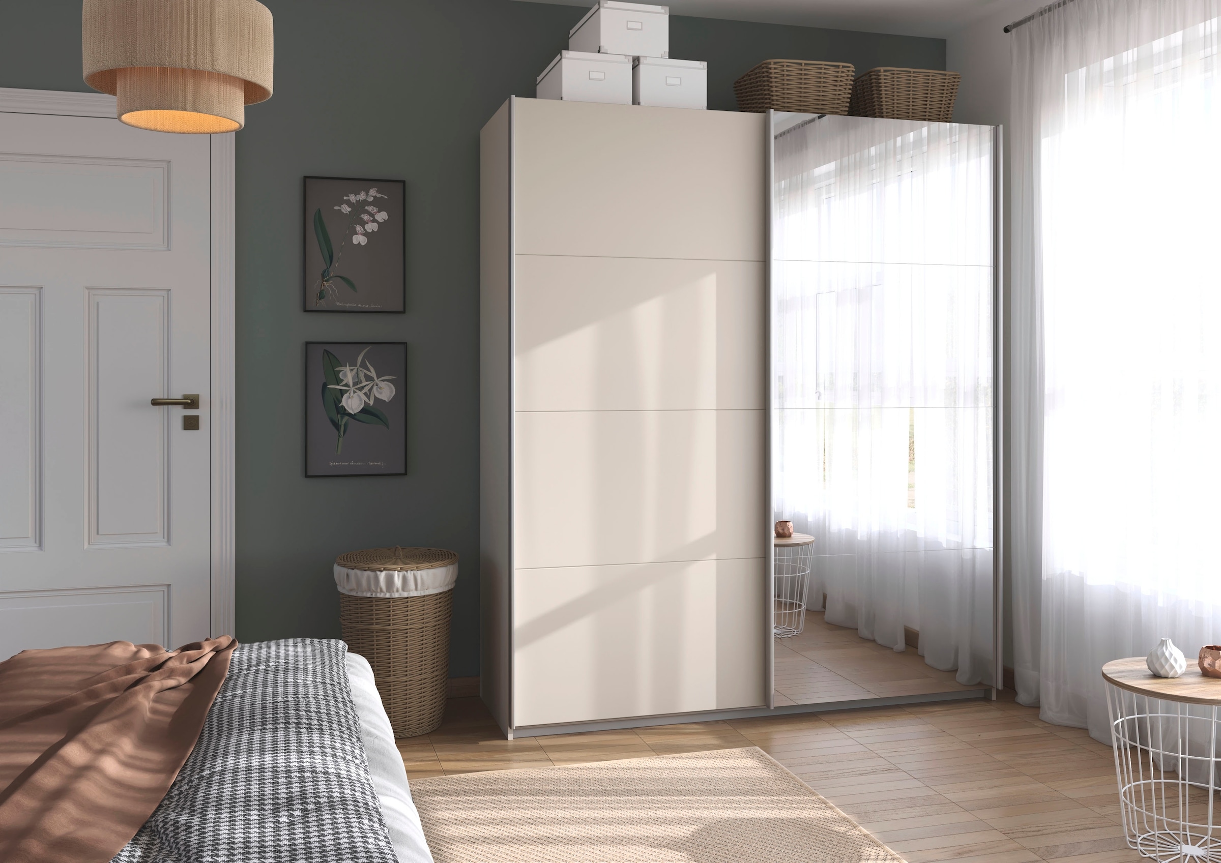 INOSIGN BY RAUCH Schwebetürenschrank »Kleiderschrank Schrank Garderobe Schlafzimmerschrank THANOS«, (in 3 verschiedenen Ausstattungen BASIC/CLASSIC/PREMIUM), Optional mit Spiegel, Metall-Griffleisten alufarben MADE IN GERMANY