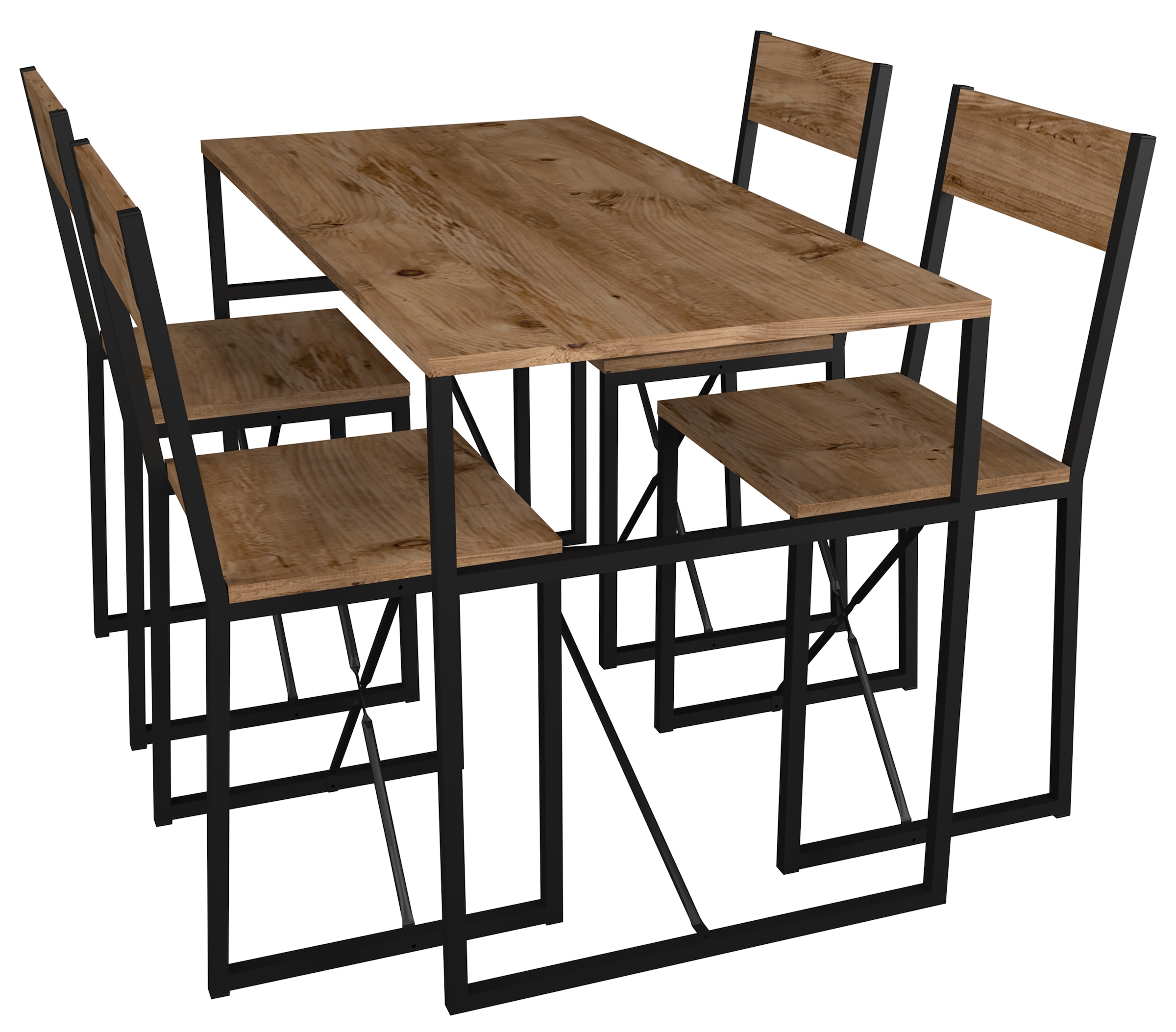 VCM Essgruppe »VCM 5-tlg. Holz Metall Essgruppe Küchentisch Esstisch Set Tischgruppe Tisch Stühle Insasi L«, (5 tlg., Insasi)