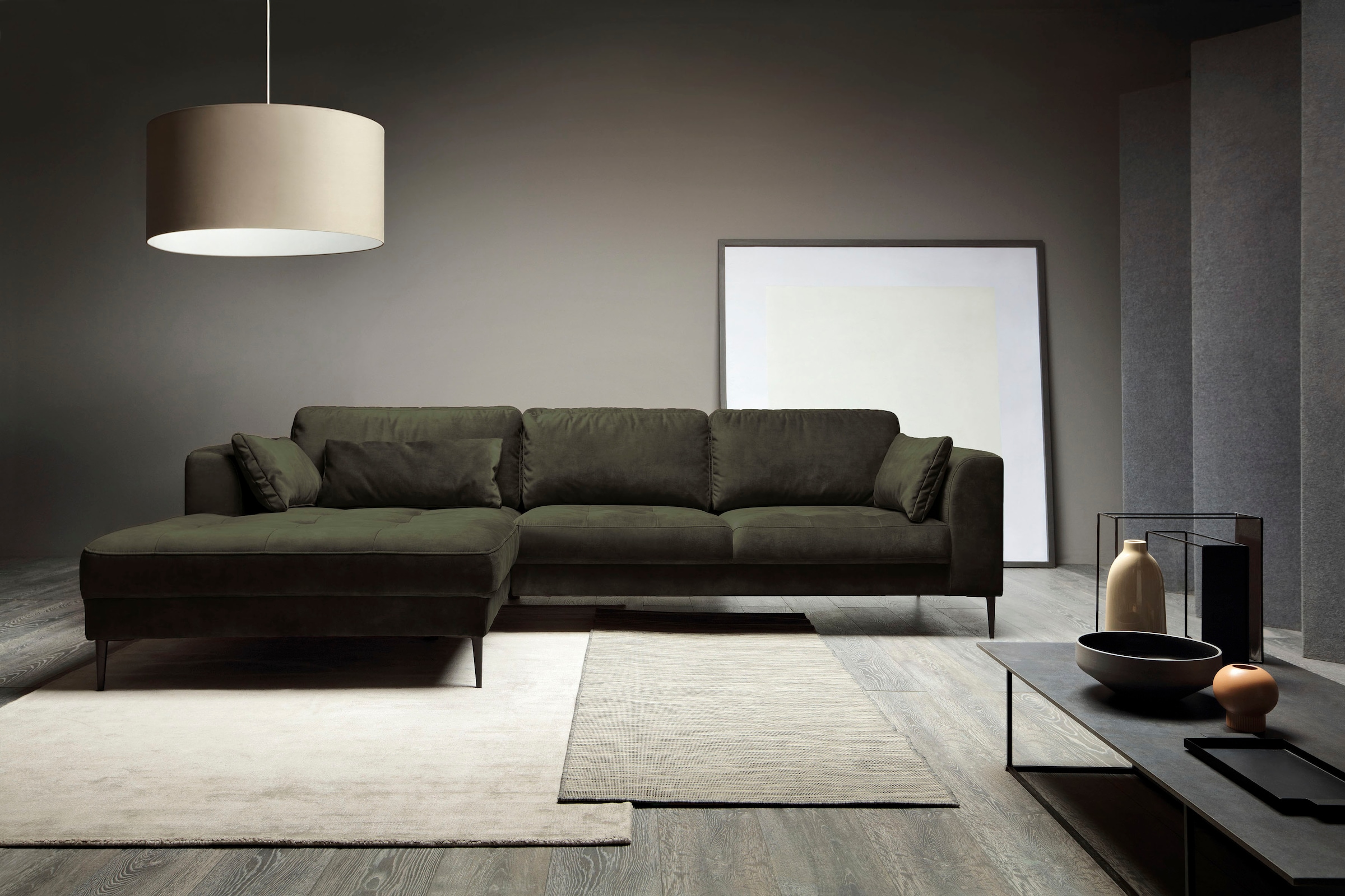 TRENDMANUFAKTUR Ecksofa »Luzi, wahlweise mit Schlaffunktion und Bettkasten bestellbar, L-Form«, Designsofa mit tollem Sitzkomfort, Metallfüße schwarz, Breite 280 cm