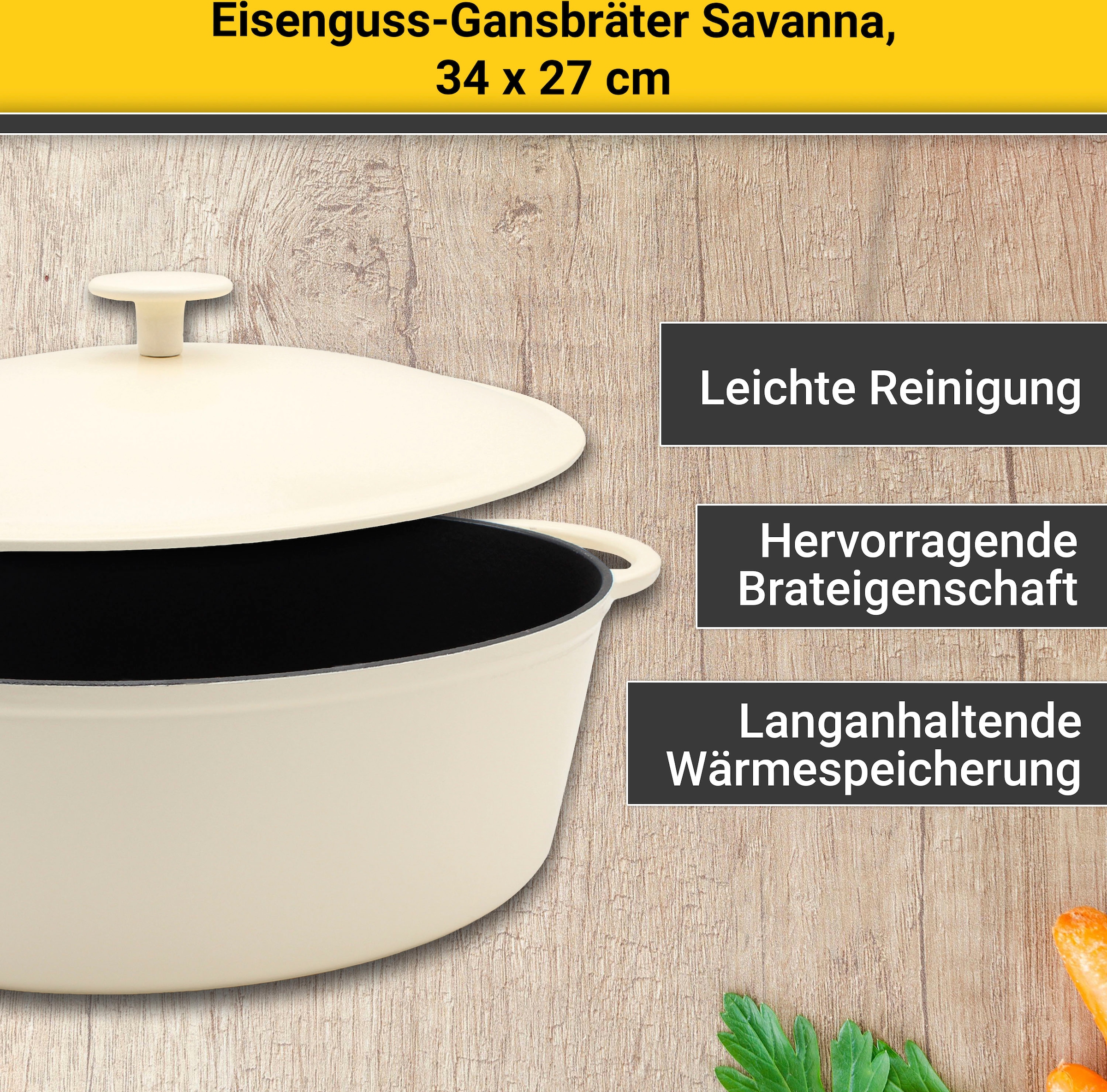 Krüger Bräter "Eisenguss Gansbräter mit Deckel SAVANNA, 34 x 27 x 12,5 cm" günstig online kaufen