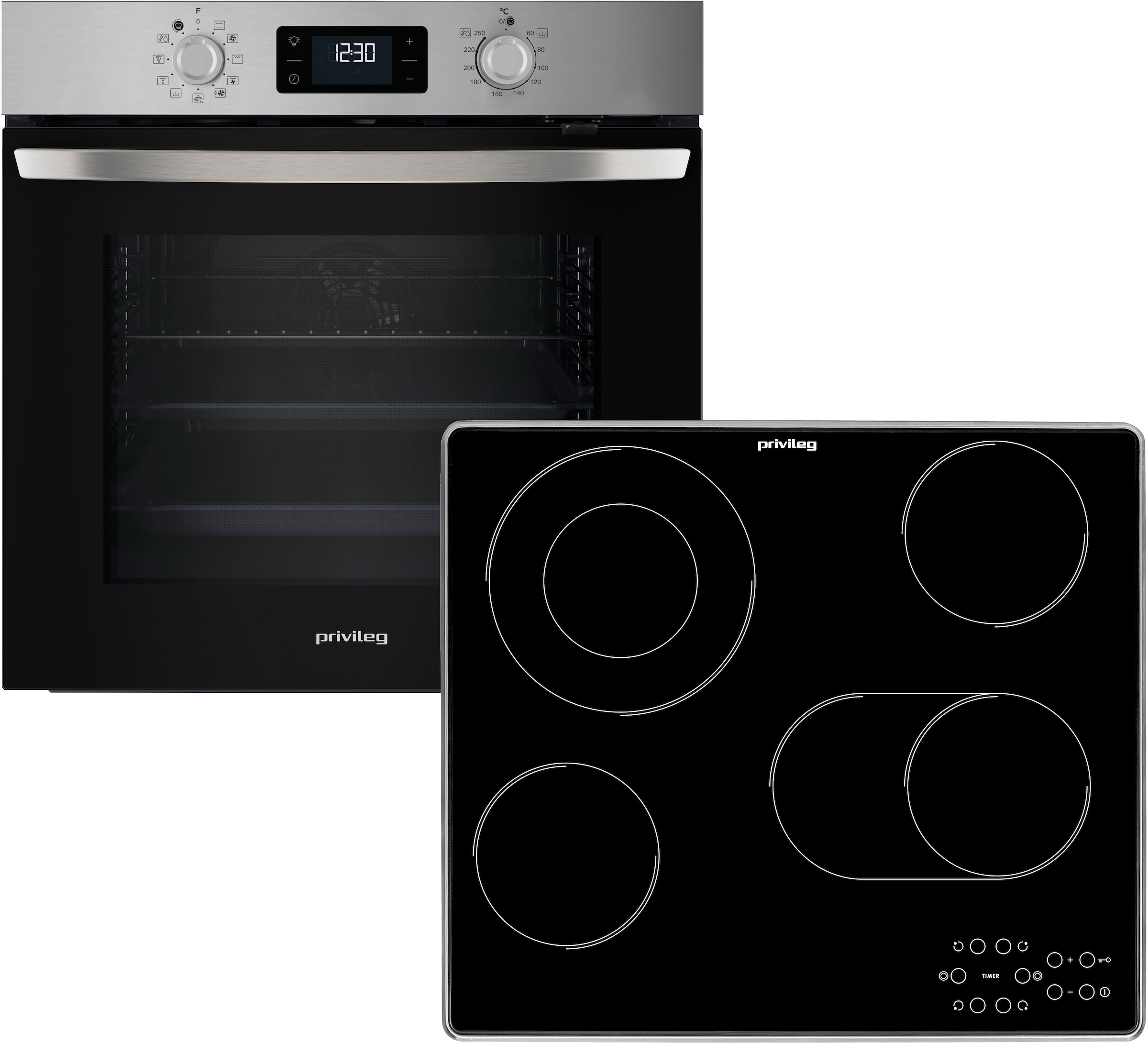 PRIVILEG Backofen-Set "BAKO Turn&Cook 310", grau, Herdsets, ECO Heißluft - saftigen Braten durch gleichmäßige Luftverteilung