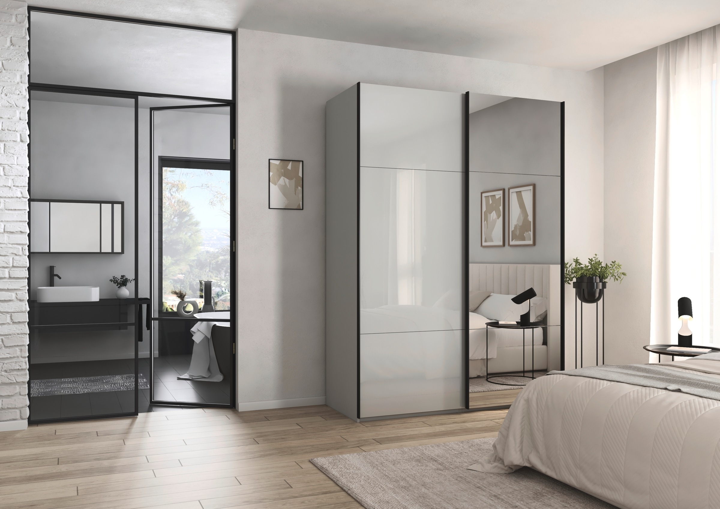 rauch Schwebetürenschrank »Kleiderschrank Schrank Garderobe Schlafzimmerschrank CONTIDO«, (in 3 verschiedenen Ausstattungen BASIC/CLASSIC/PREMIUM), aus hochwertigem Material in 6 Breiten 2 Griff-Farben MADE IN GERMANY