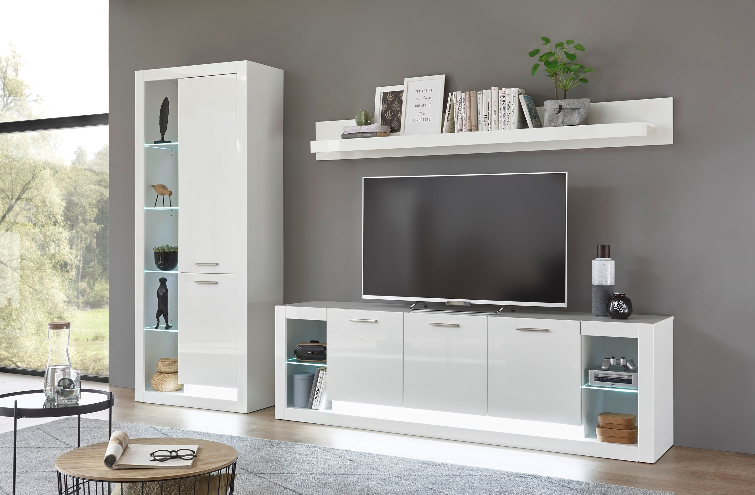 Home affaire Wohnwand "Meran" Stauraumvitrine, Lowboard, Wandregal, 3 Stk. günstig online kaufen