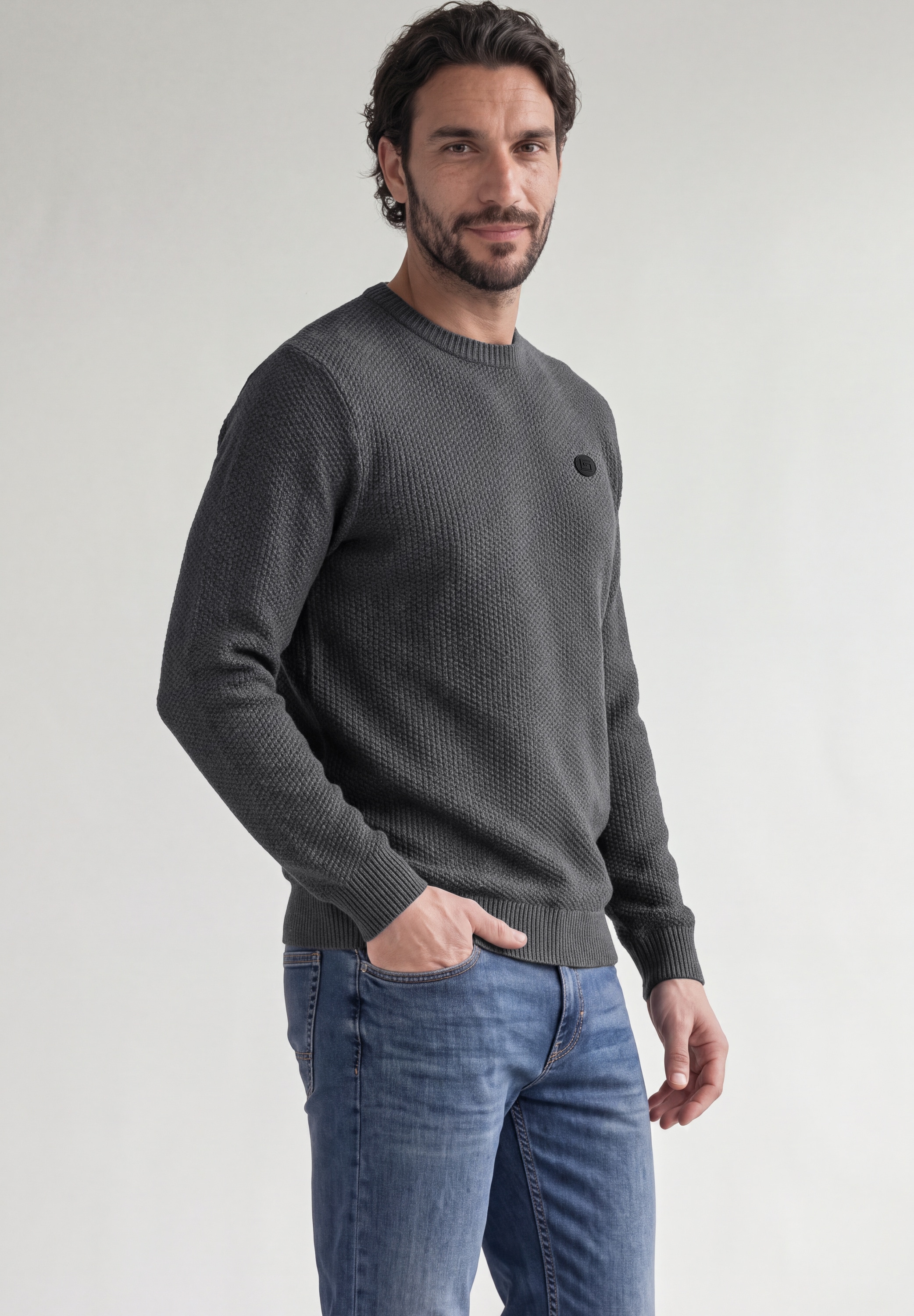 STREET ONE MEN Rundhalspullover aus reiner Baumwolle