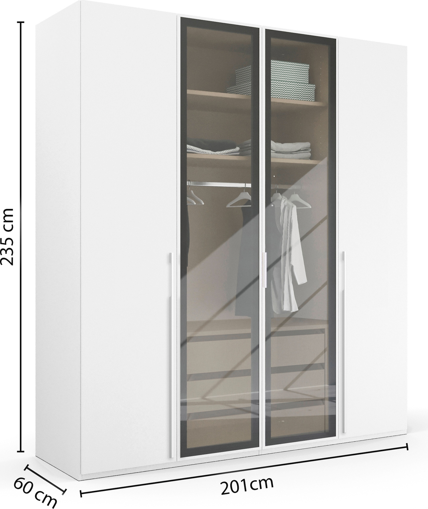 rauch Drehtürenschrank »Kleiderschrank Schrank Garderobe SKAT SHINE mit hochwertigem,«, transparentem Grauglas inkl. umfangreichem Zubehör MADE IN GERMANY