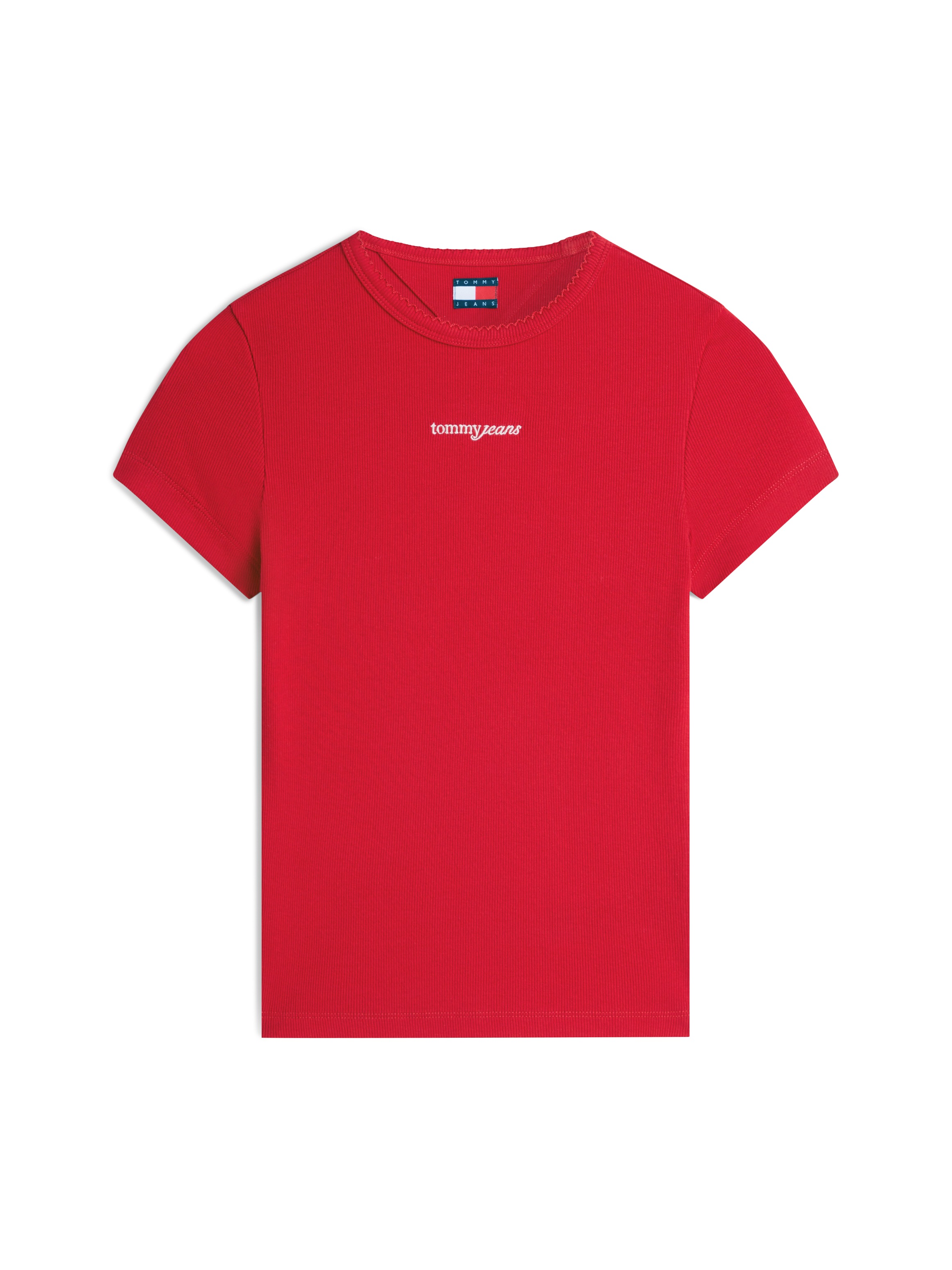 Tommy Jeans Kurzarmshirt »TJW SLIM SCRIPT RIB SS TEE« Baumwollmischung, slim fit, in gerippter Struktur