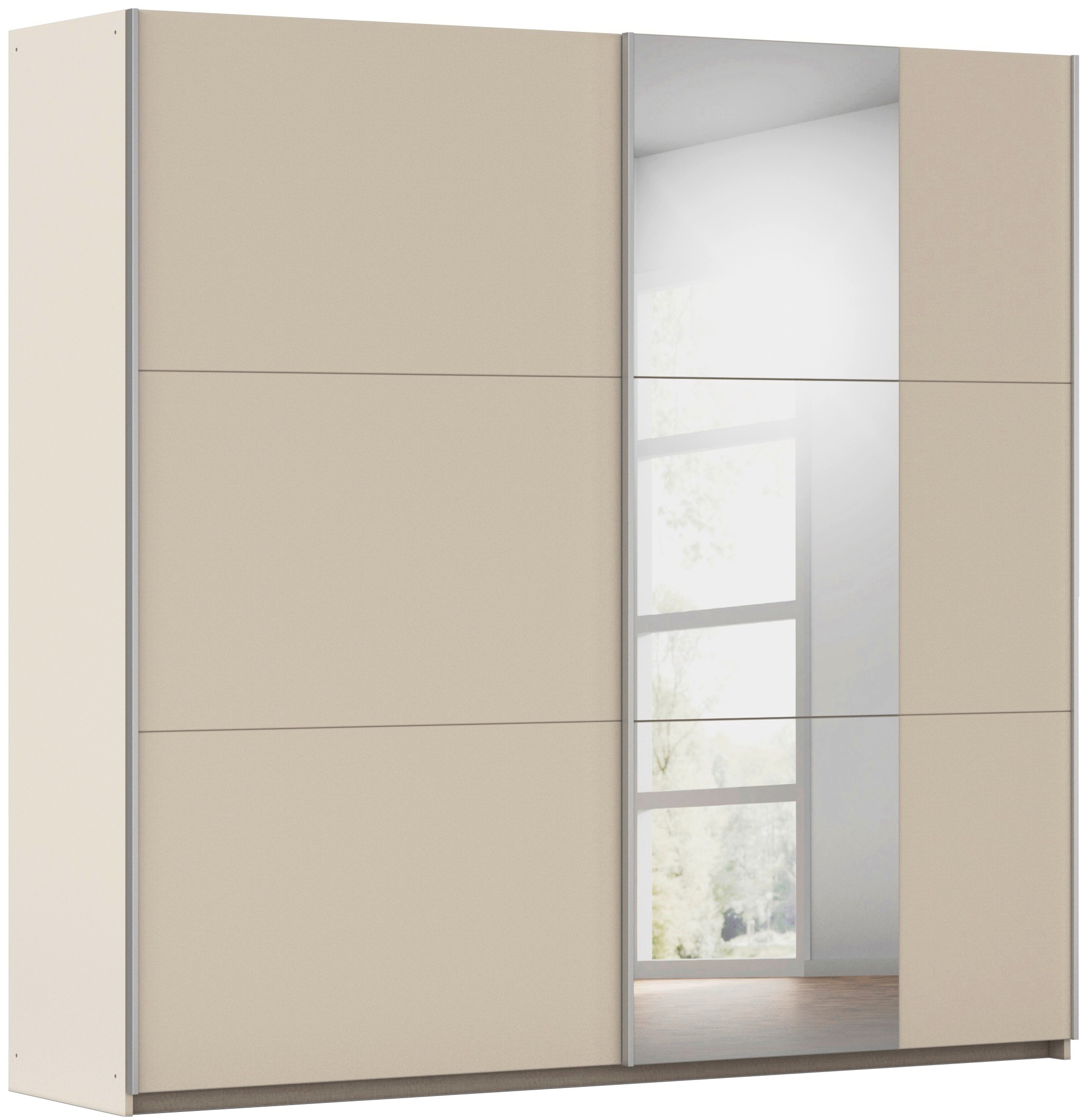 rauch Schwebetürenschrank "Kleiderschrank Drehtürenschrank Schrank Garderobe KRONACH" in 3 Ausstattungen BASIC/CLASSIC/PREMIUM, Breiten 131/175/218/261 cm, optional ohne, mit 1 oder 2 Spiegel, viel Stauraum MADE IN GERMANY