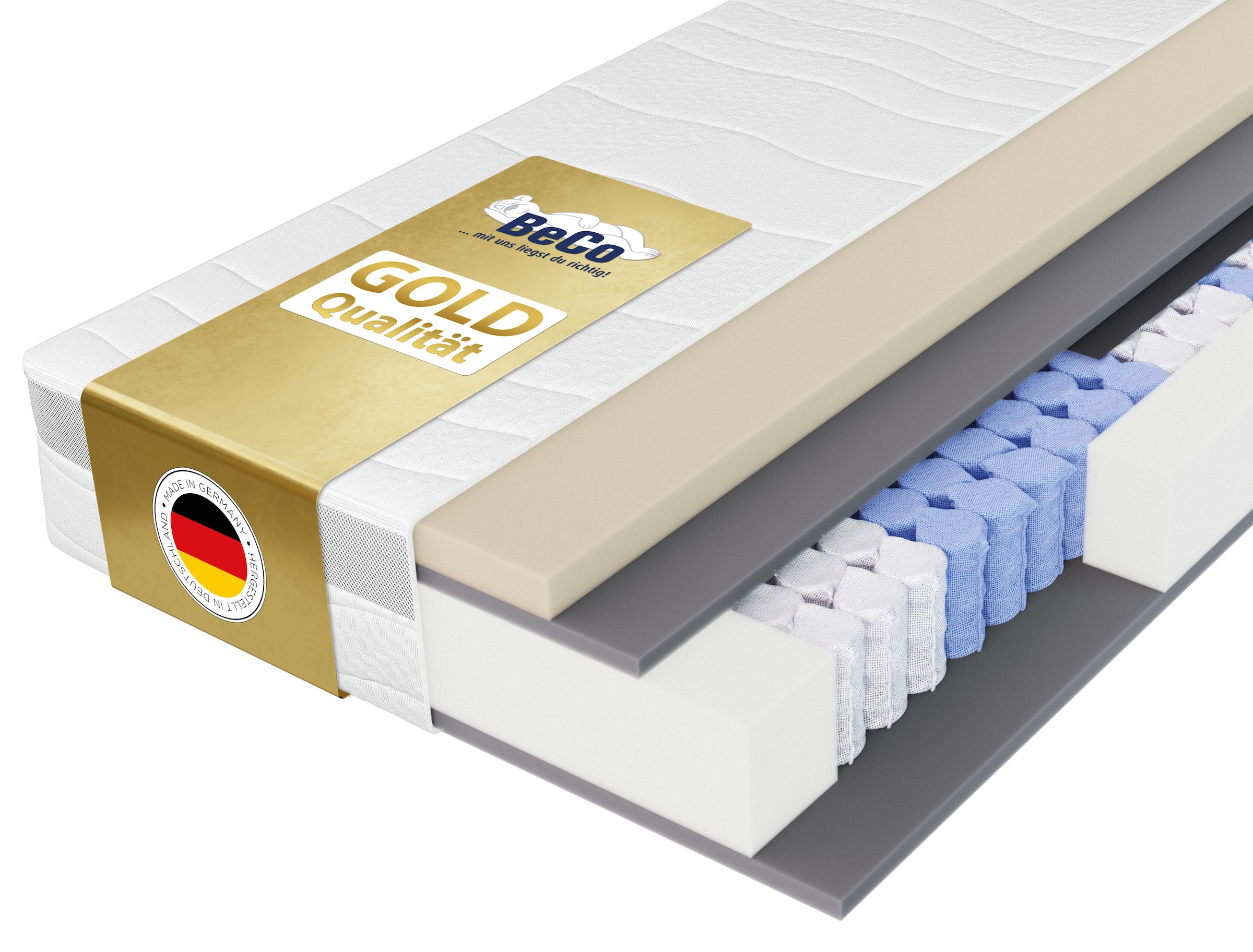 Beco "Feel Like Latex ONE TFK - GOLD, Matratze 90x200 cm, 140x200 cm & mehr" 21 cm hoch 500 Federn 1 Stk. tlg. Punktelastische Matratze mit stabilem Federkern, atmungsaktiv