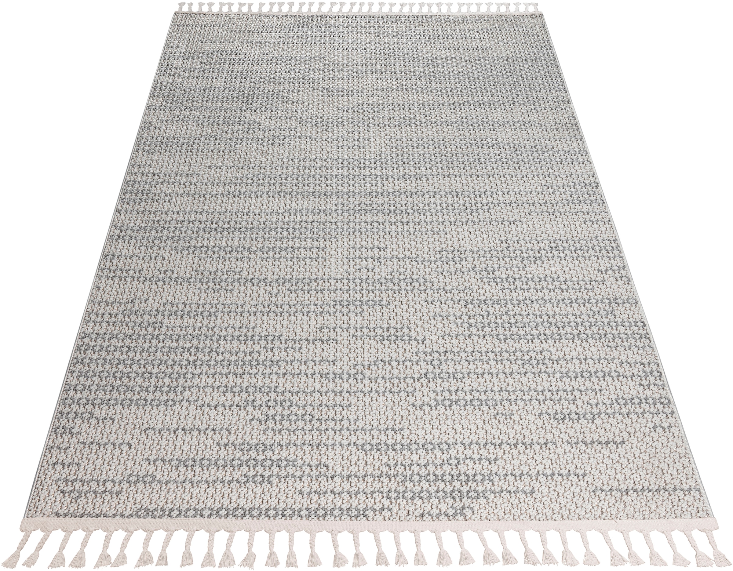 my home Teppich »Mads«, rechteckig, 6 mm Höhe, Boho, Woll-Look, Hoch-Tief-Struktur, In- und Outdoor geeignet, Fransen