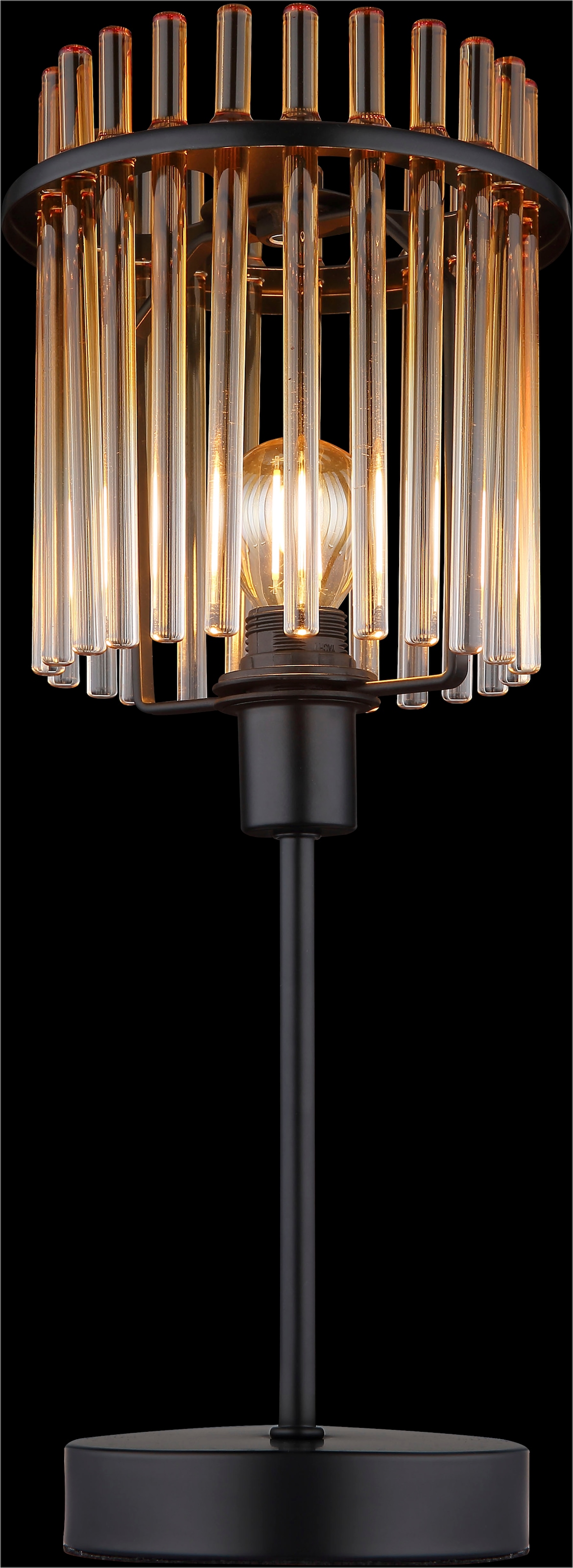 GLOBO LIGHTING Tischleuchte »GORLEY« E14 1 Stk. Tischlampe schwarz Glasstäbe amber klar verlaufend elegant