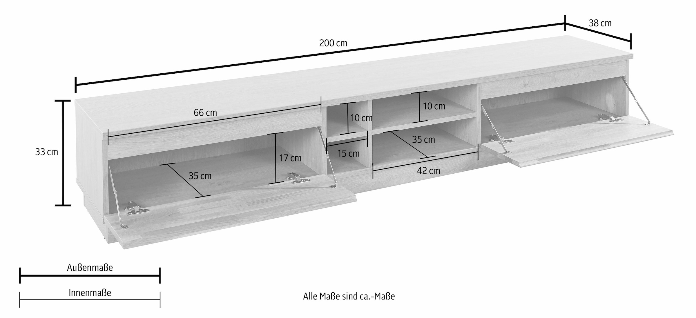 Home affaire Lowboard, Breite 200 cm, teilmassiv, FSC®-zertifiziert