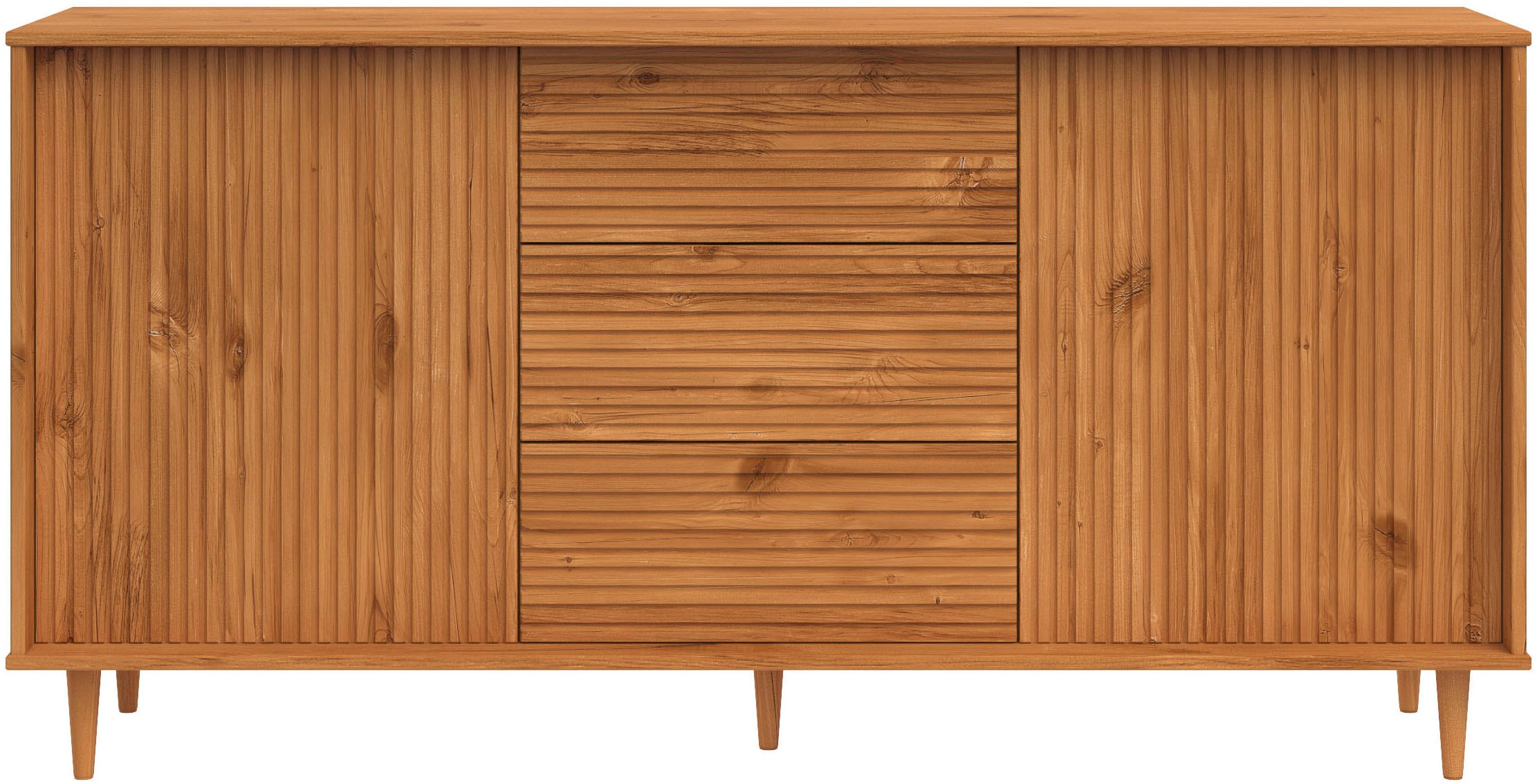 INOSIGN Sideboard »Malmedy Front mit gefrästen Rillen«, Kommode aus massivem Kiefernholz, Push-to-open, Breite 160 cm