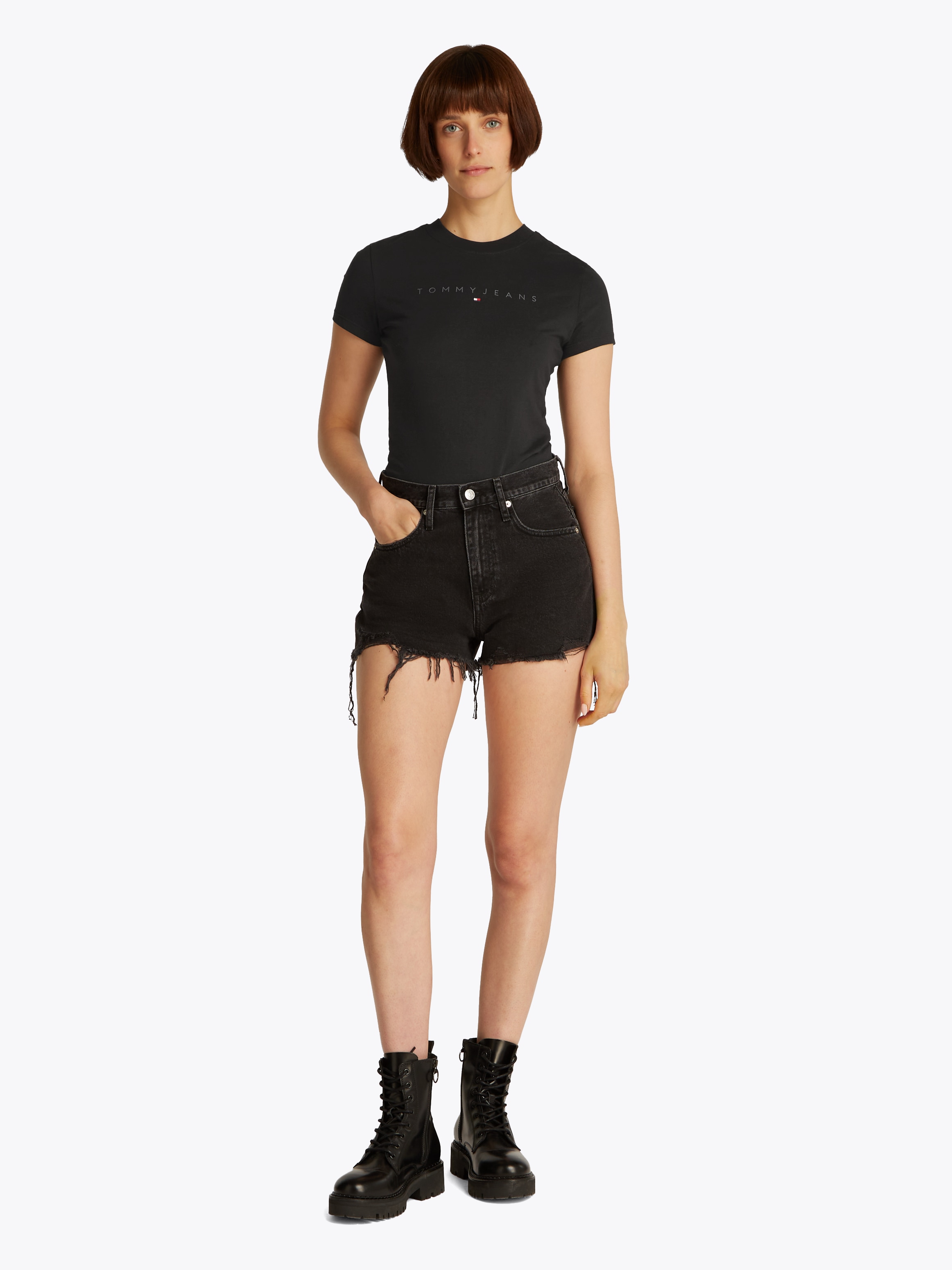 Tommy Jeans Curve T-Shirt »TJW SLIM TONAL LINEAR TEE EXT« in Großen Größen, Logodruck, Figurbetont