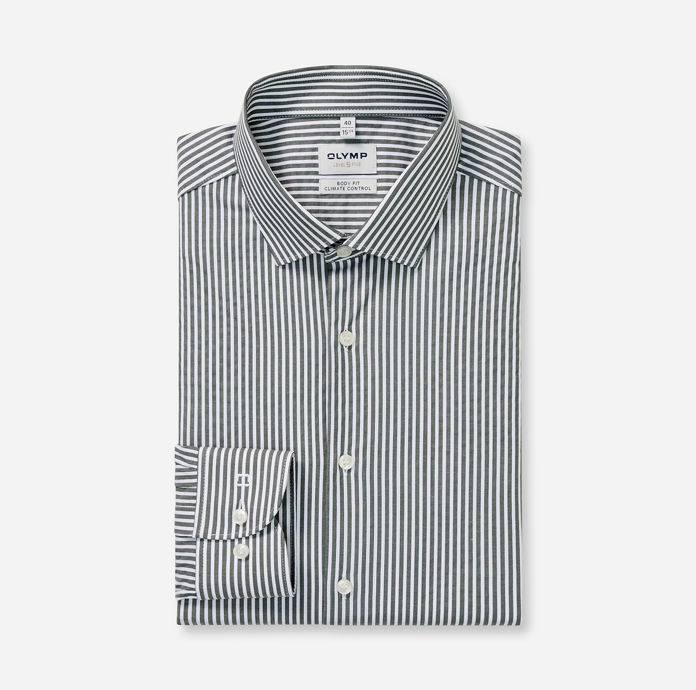 OLYMP Level Five Men's Long Sleeve Shirt Grey-Green 40 3