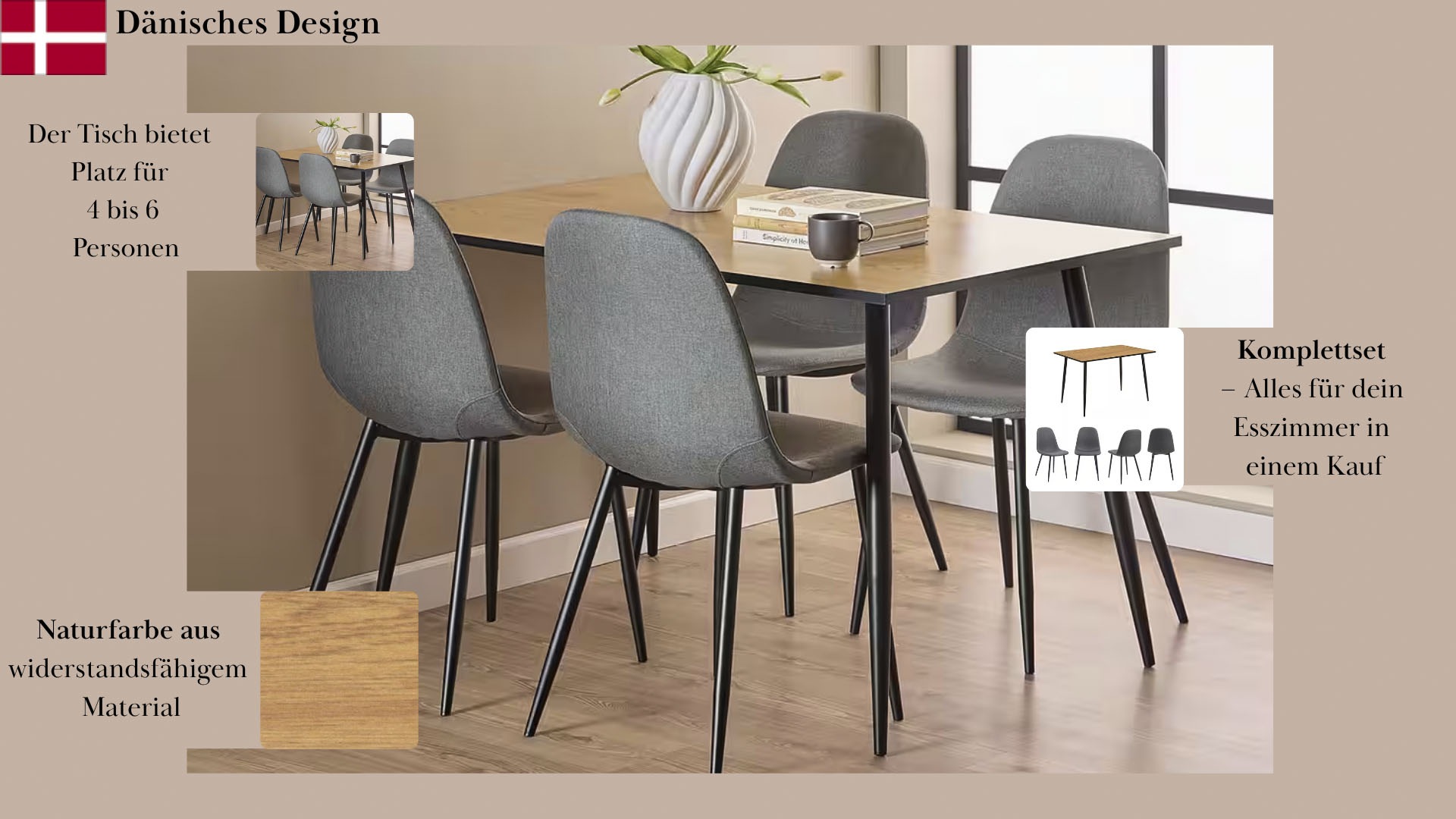 ACTONA GROUP Esszimmer-Set "Esspruppe, Speisetisch mit Wohnzimmerstühlen", günstig online kaufen