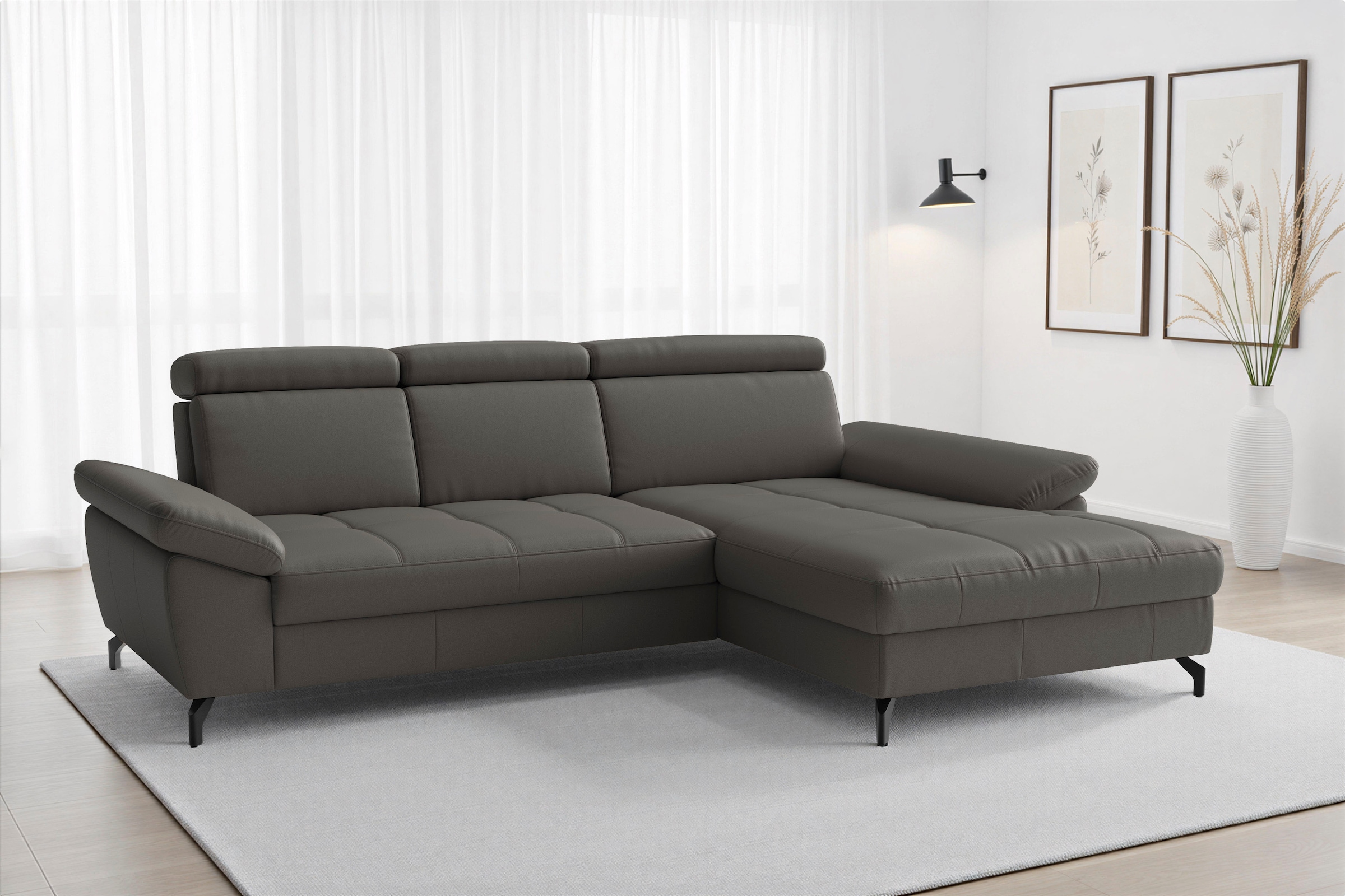 sit&more "Vanity L-Form, Leder, B: 264 cm, mit Sitz-, Kopf u. Armteilverstellung" Couch optional mit Schlaffunktion & Bettkasten, in Leder