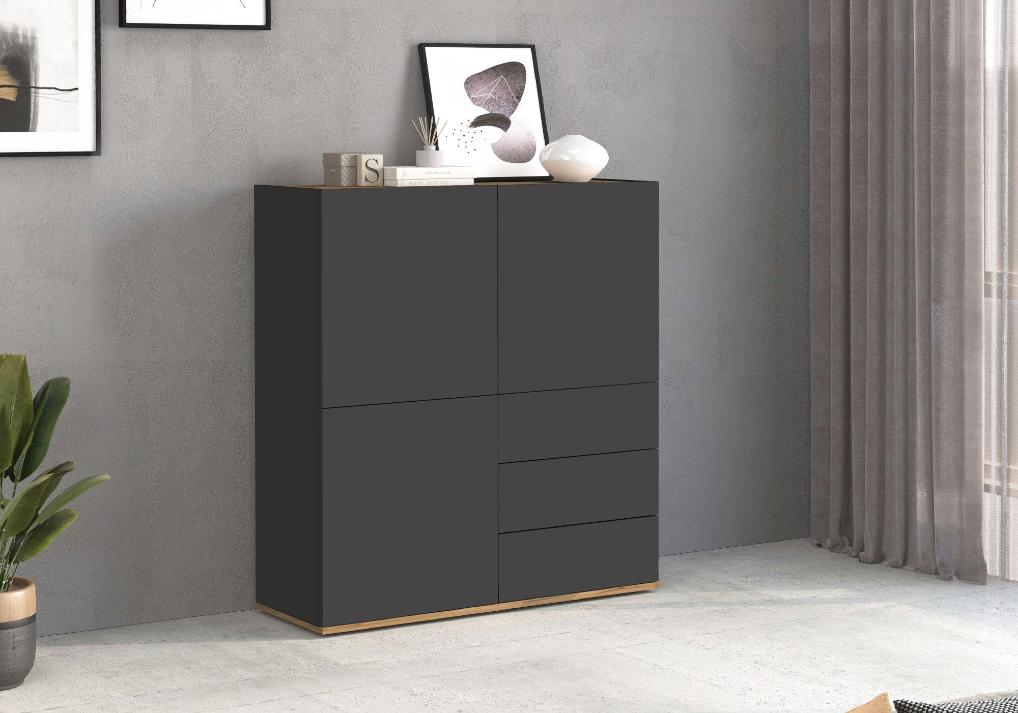 INOSIGN Highboard »GARDA Highboard, Kommode, Schrank, Grifflos mit Push to Open«, (1 St.), 3 Türen, 3 Schubladen, grifflos Breite 102 cm