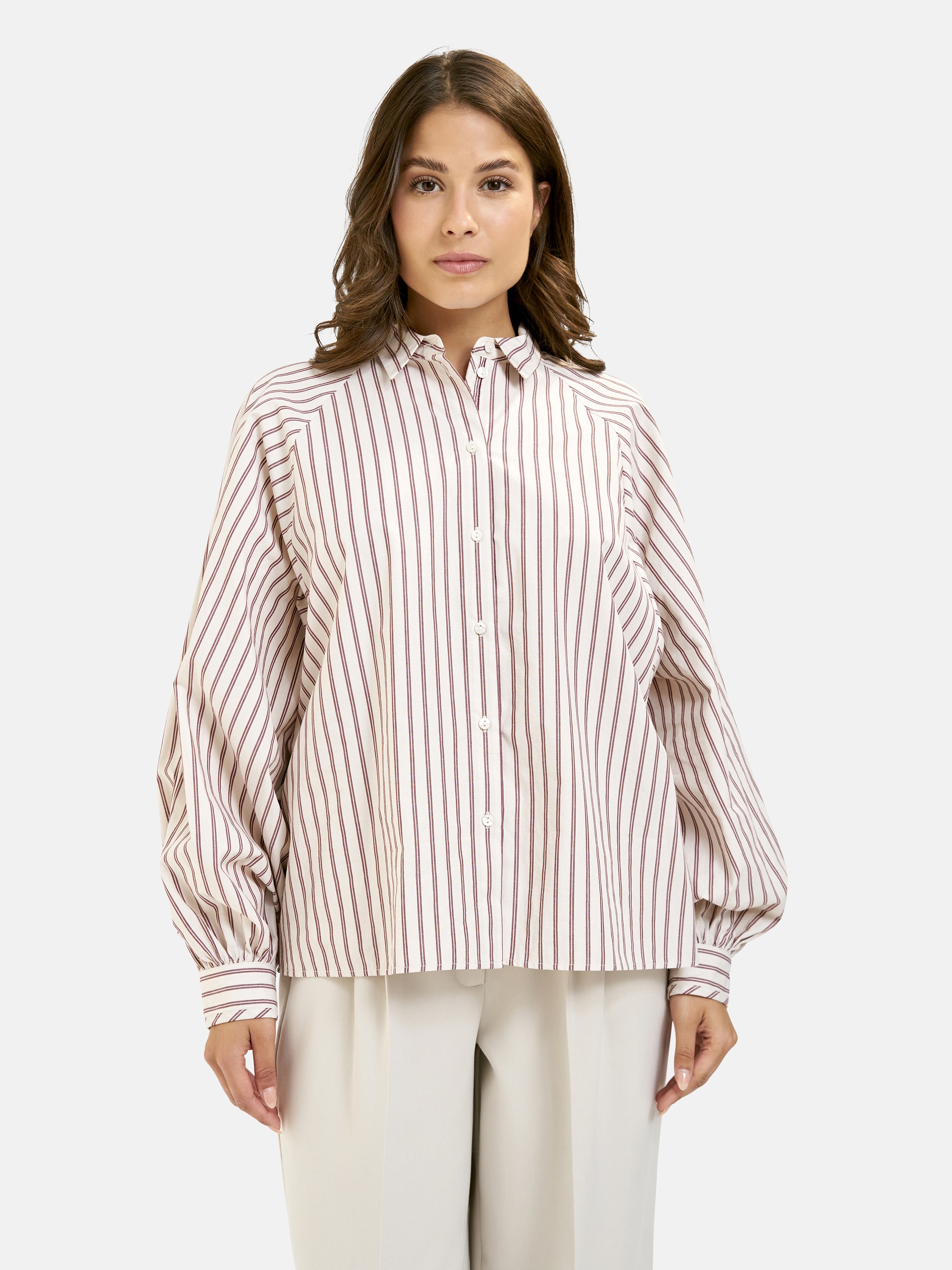 SMITH & SOUL Damen Langarmblusebordeaux print, Gr. L, gestreift, Web, Material: 100% Baumwolle, Blusen, aus Baumwolle
