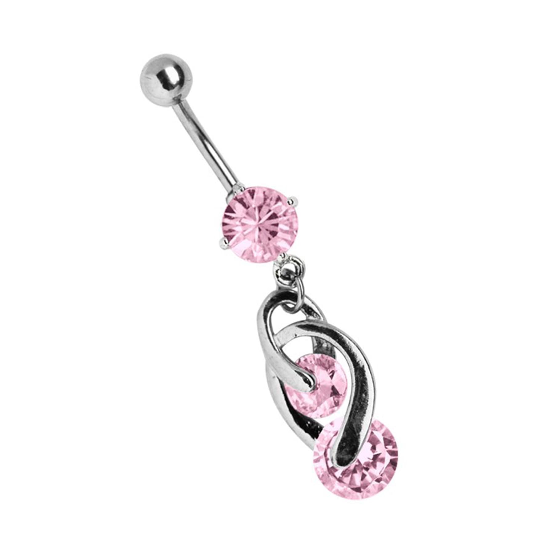 ADELIA ́S Damen Bauchnabelpiercing "Piercing Bauchnabelpiercing", onesize, rosa, Titan, Piercings, offener 8mm Stein mit filigranem Doppelsteinhänger