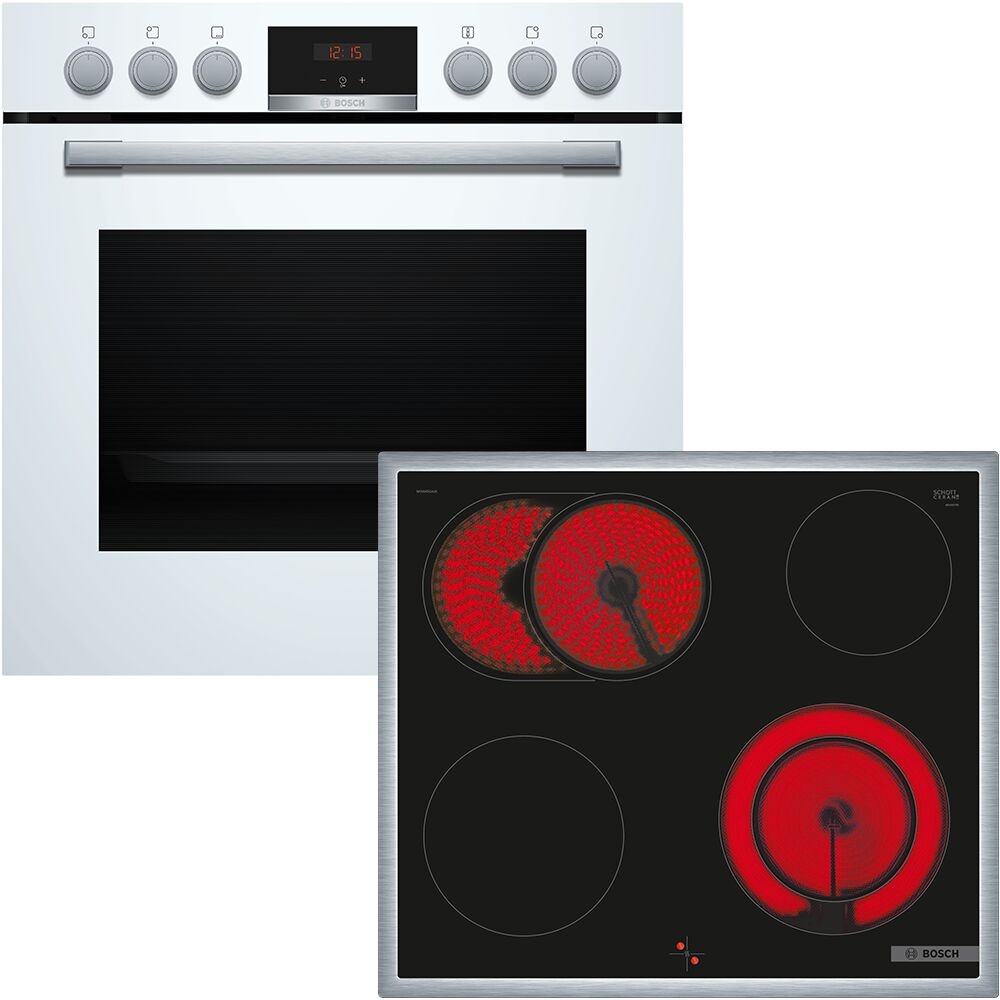 BOSCH Elektro-Herd-Set "HND411LW63", weiß, Herdsets, Gleichmäßiges Backen auf bis zu 3 Ebenen & Bräterzone für große Bräter