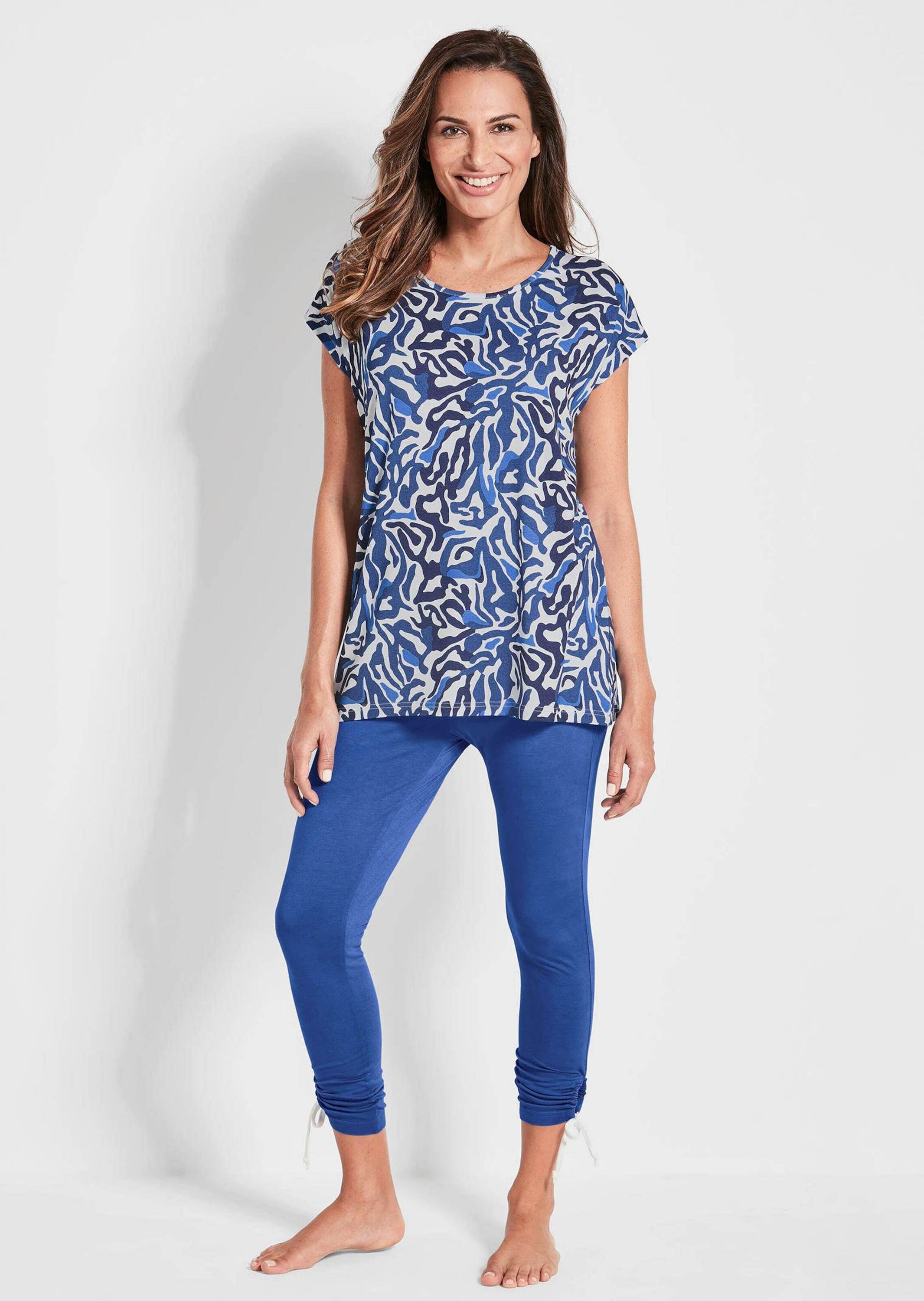 GOLDNER Hausanzug "Kurzgröße Moderner Strandanzug mit Druck" Seitliche Raff günstig online kaufen