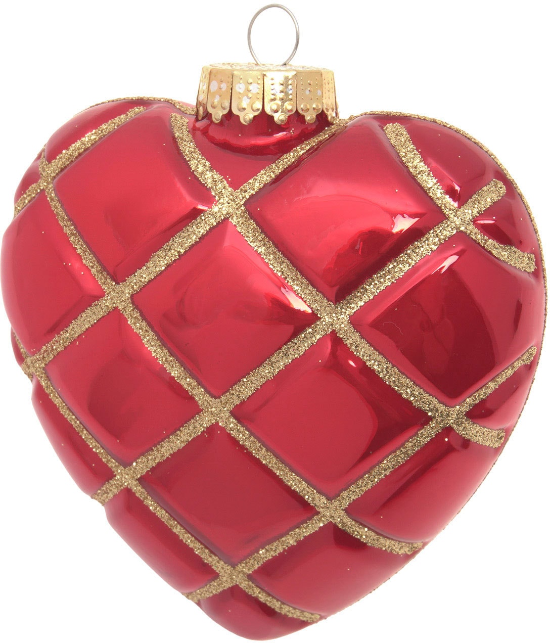 Krebs Glas Lauscha Christbaumschmuck "Herz mit Karo in Gold Glitter" Christ günstig online kaufen