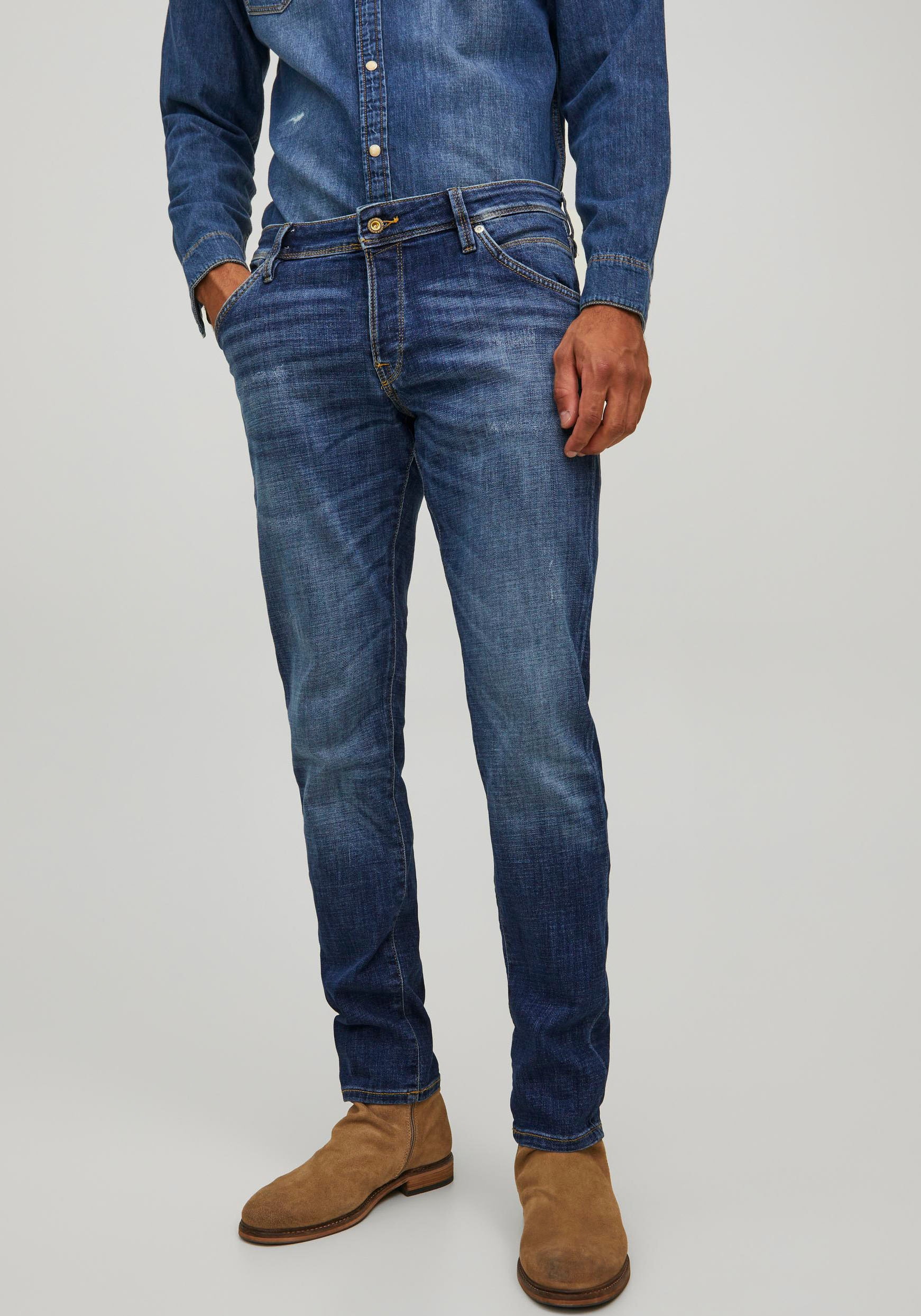 Jack & Jones Slim-fit-Jeans "JJIGLENN – Jeans mit Gürtelschlaufen und Used- günstig online kaufen