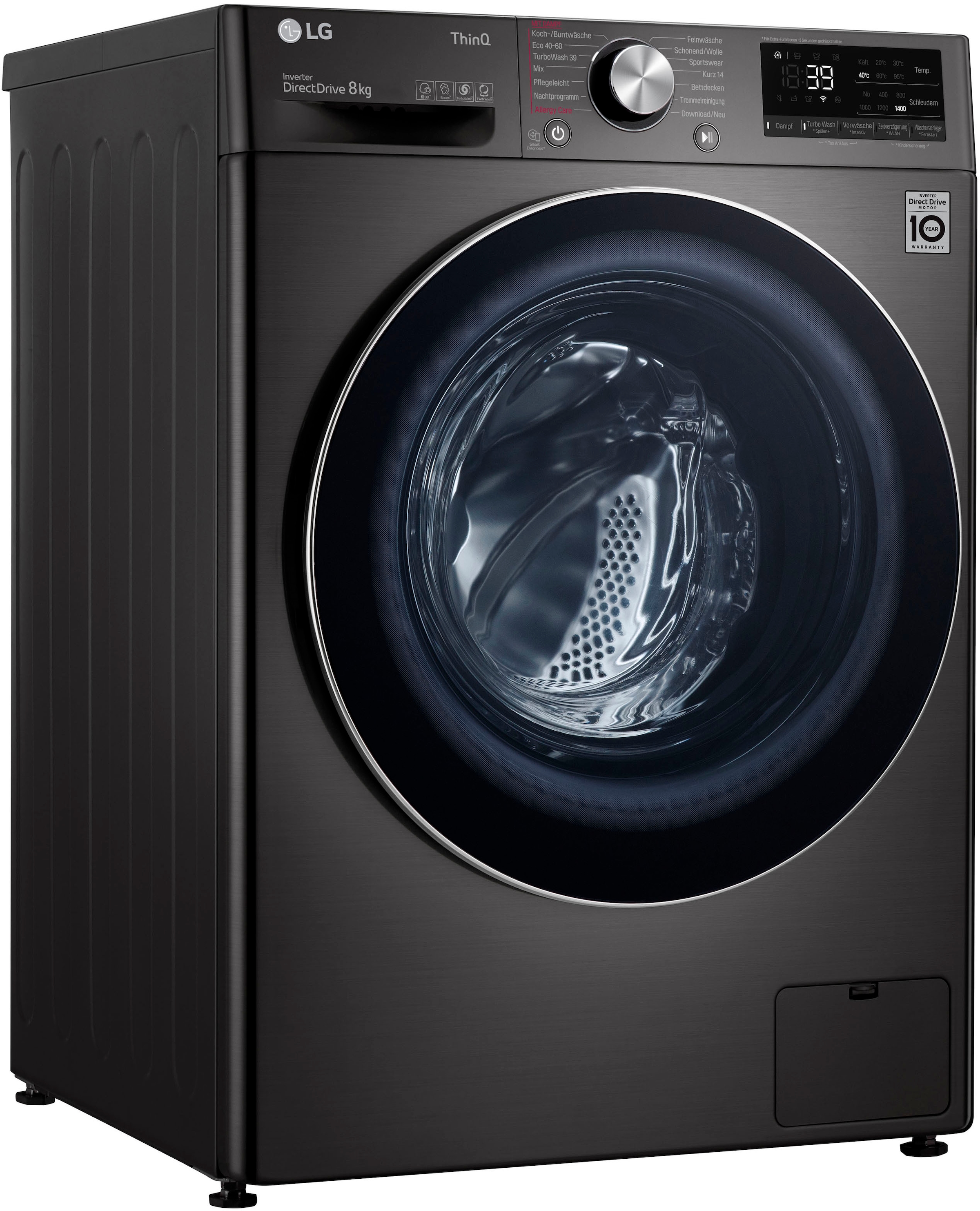 LG Waschmaschine "F4WV708P2BA", 8 kg, 1400 U/min, TurboWash - Waschen in nur 39 Minuten