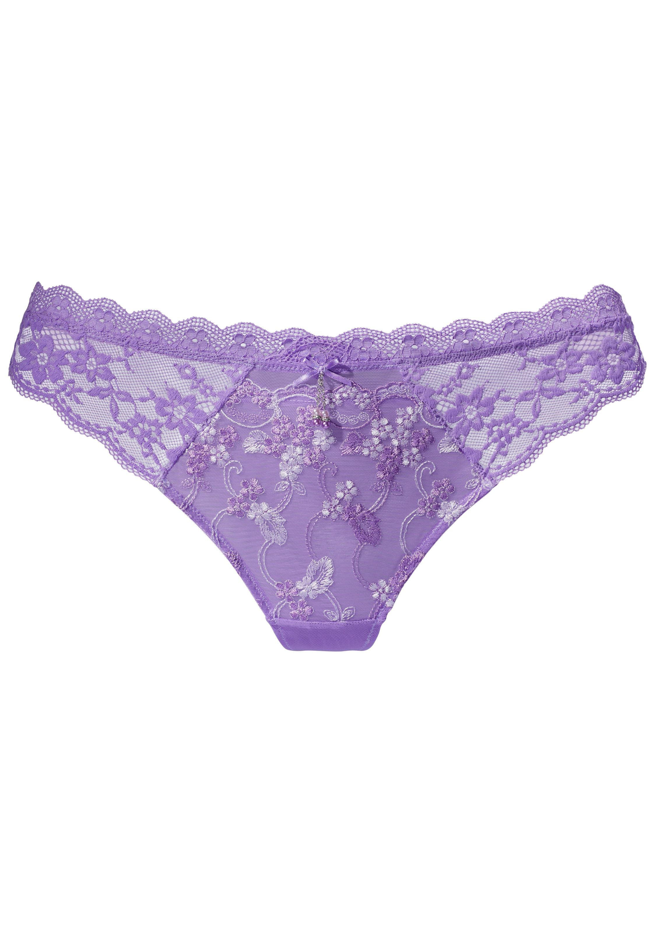 LASCANA String, aus edler Stickereispitze und seitlichen Jacquardspitzeneinsätzen