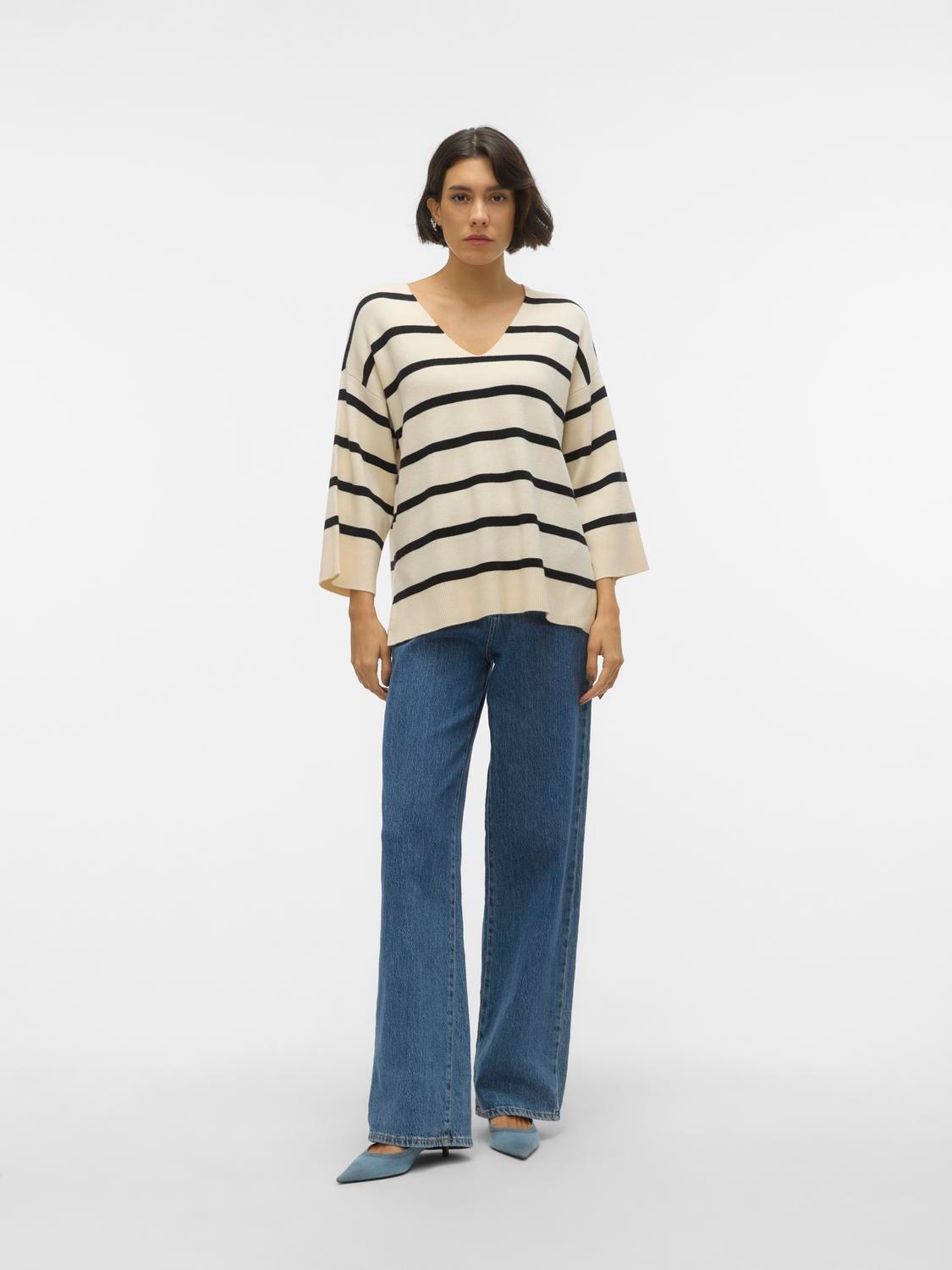 Vero Moda V-Ausschnitt-Pullover »VMSABA 3/4 V-NCK STRIPE PULLOVER GA NOOS«