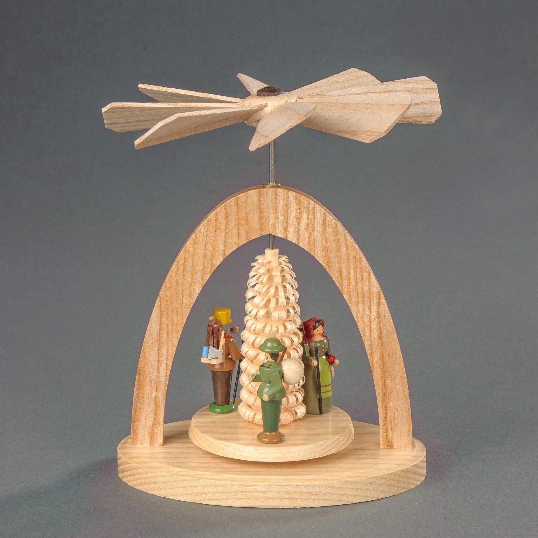 Albin Preissler Weihnachtspyramide "Wärmespiel mit Förster, Reisigfrau und Waldarbeiter" Handwerkskunst aus dem Erzgebirge, Weihnachtsdeko aus Holz