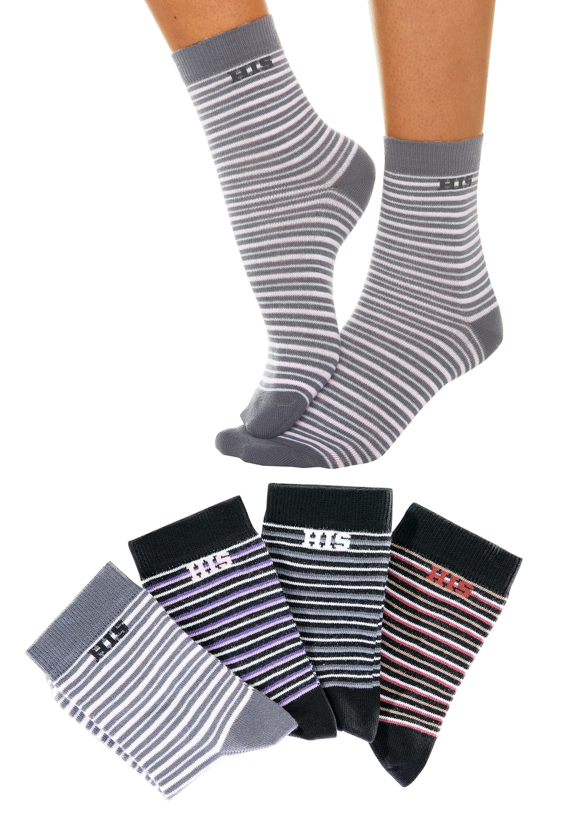 H.I.S Basicsocken, (Packung, 4 Paar), mit eingestricktem Markenlogo