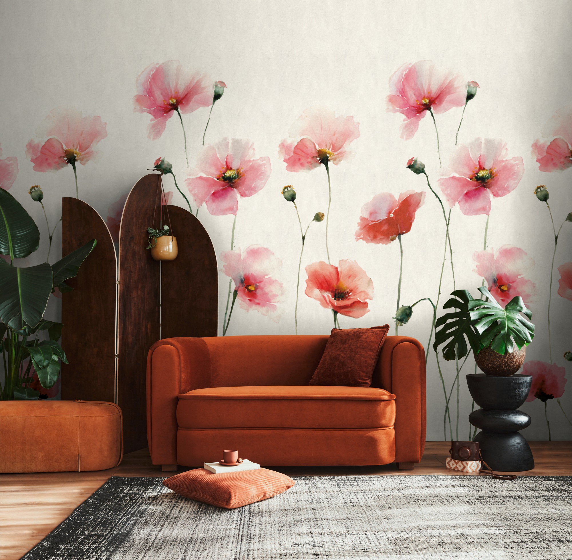 living walls Fototapete »The Wall 4 Flowers – Aquarell-Mohnblumen Vlies-Fototapete« botanisch | floral | matt leicht strukturiert Aquarell-Mohnblumen mit fließender Tiefenwirkung