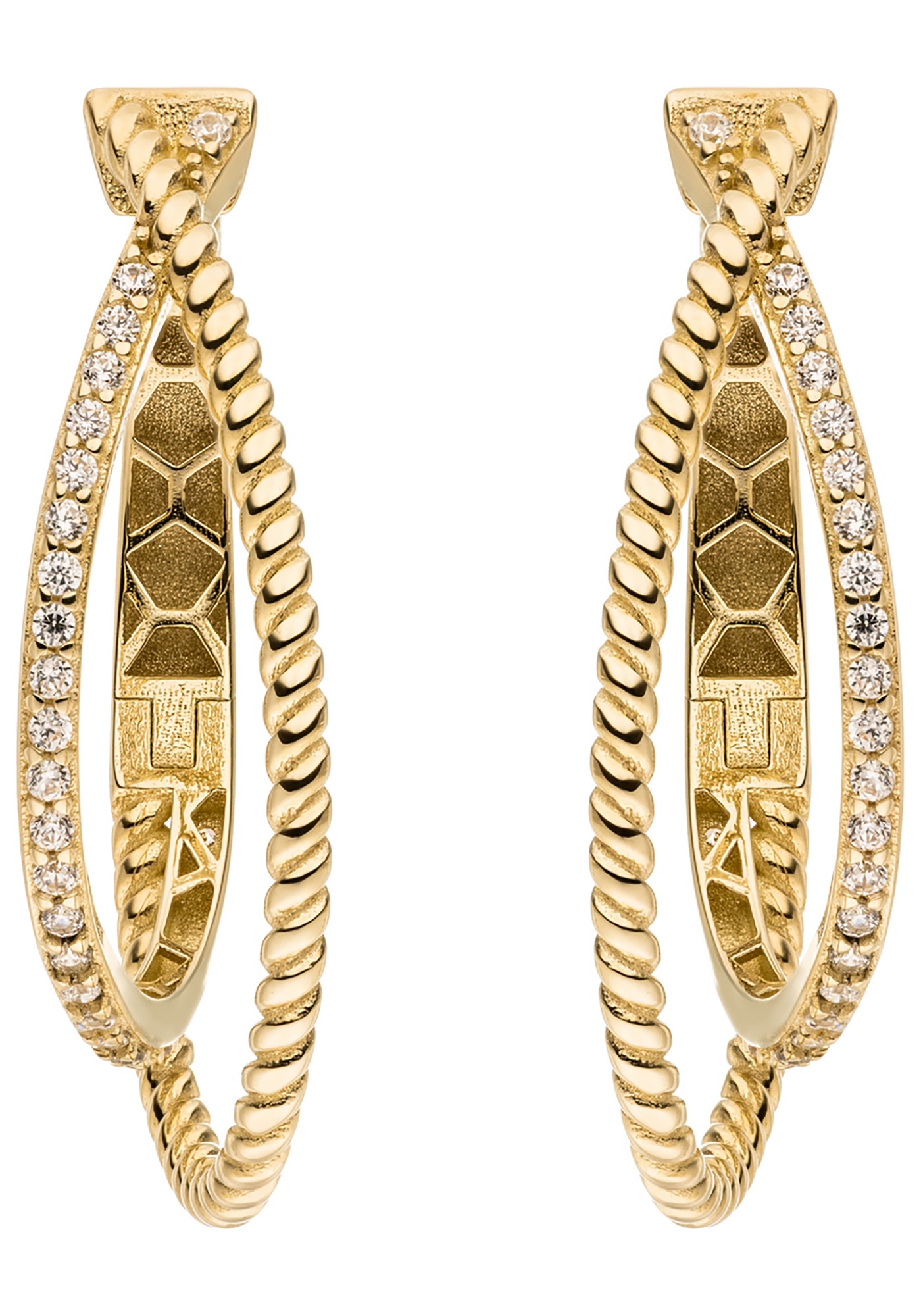 JOBO Paar Creolen »Ohrringe oval 27 mm« 8 Karat 333 Gold mit 44 Zirkonia