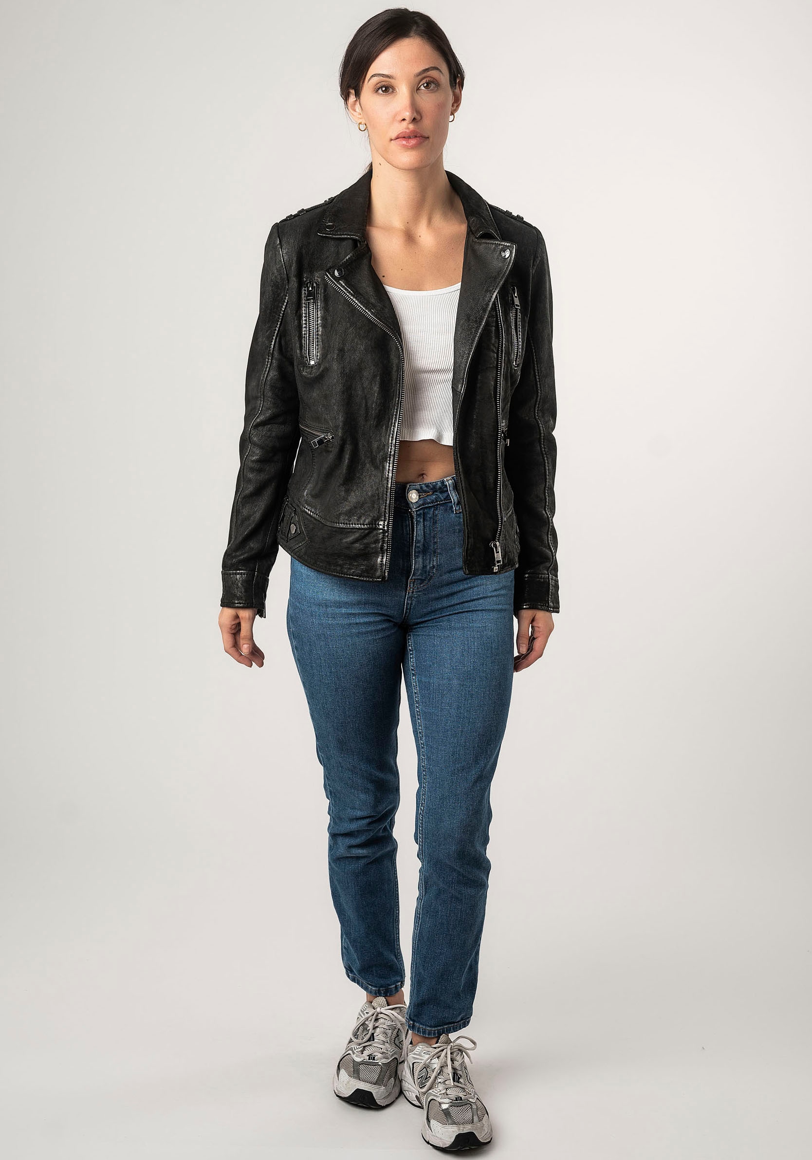 Mauritius Lederjacke »2Wtashi«, mit Schulterklappen, mit Nieten, mit Zipper-Taschen