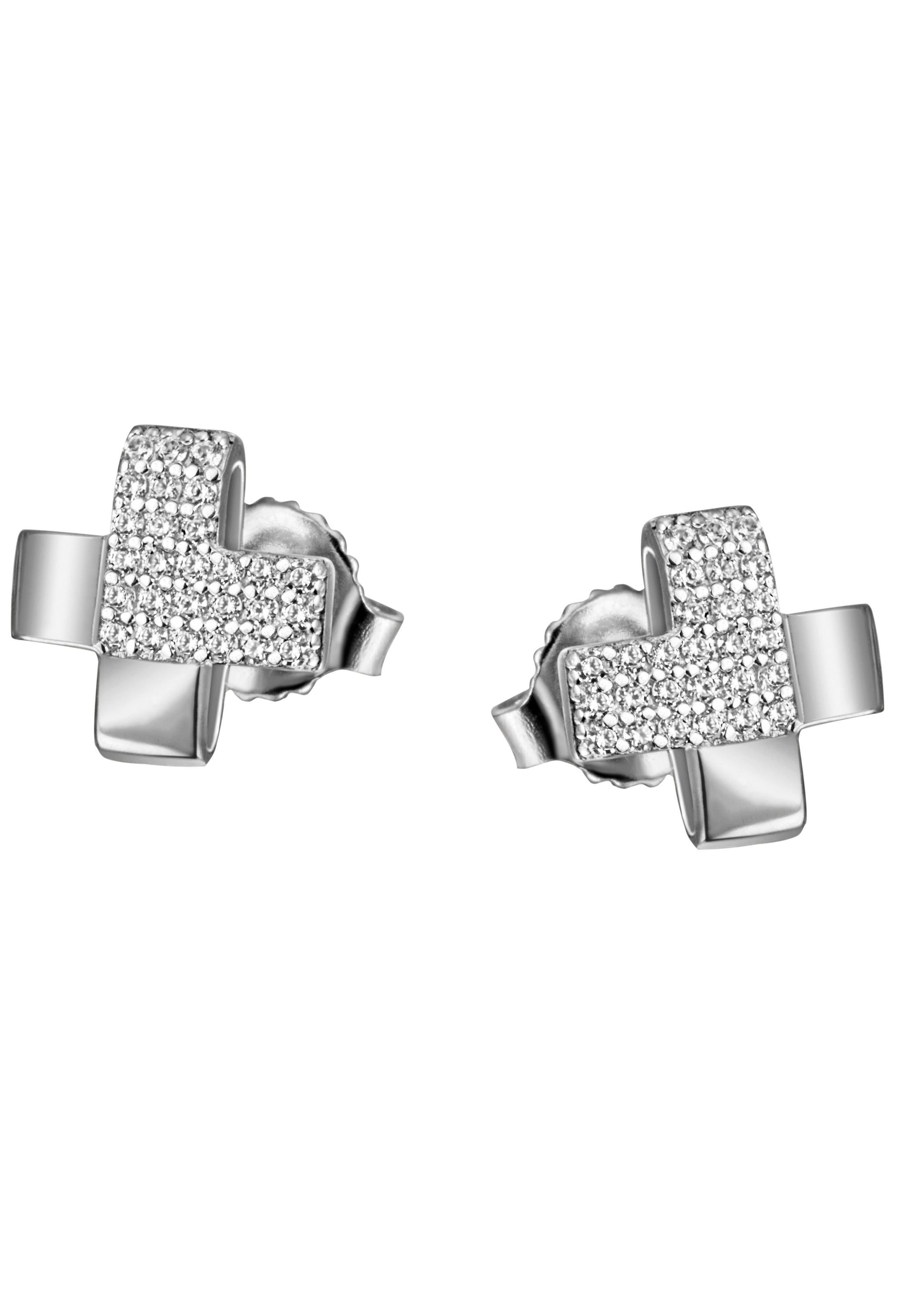 Paar Ohrstecker FIRETTI "Schmuck Geschenk Silber 925 Ohrschmuck Kreuz", bunt (silberfarben, weiß, kristallweiß), Ohrringe, Damen, Silber 925 (Sterlingsilber), mit Zirkonia (synth.)