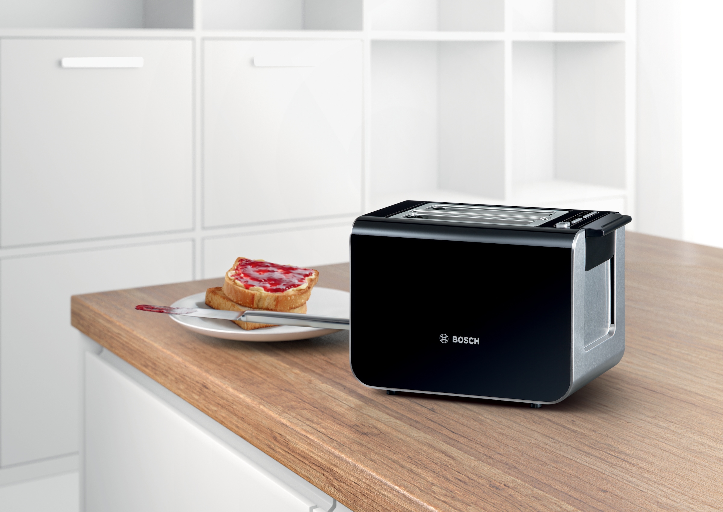 BOSCH Toaster »Styline TAT8613N, integrierter Brötchenaufsatz, Liftfunktion,«, 860 W, Auftaufunktion, Abschaltautomatik, Brotzentrierung, Edelstahl/schwarz