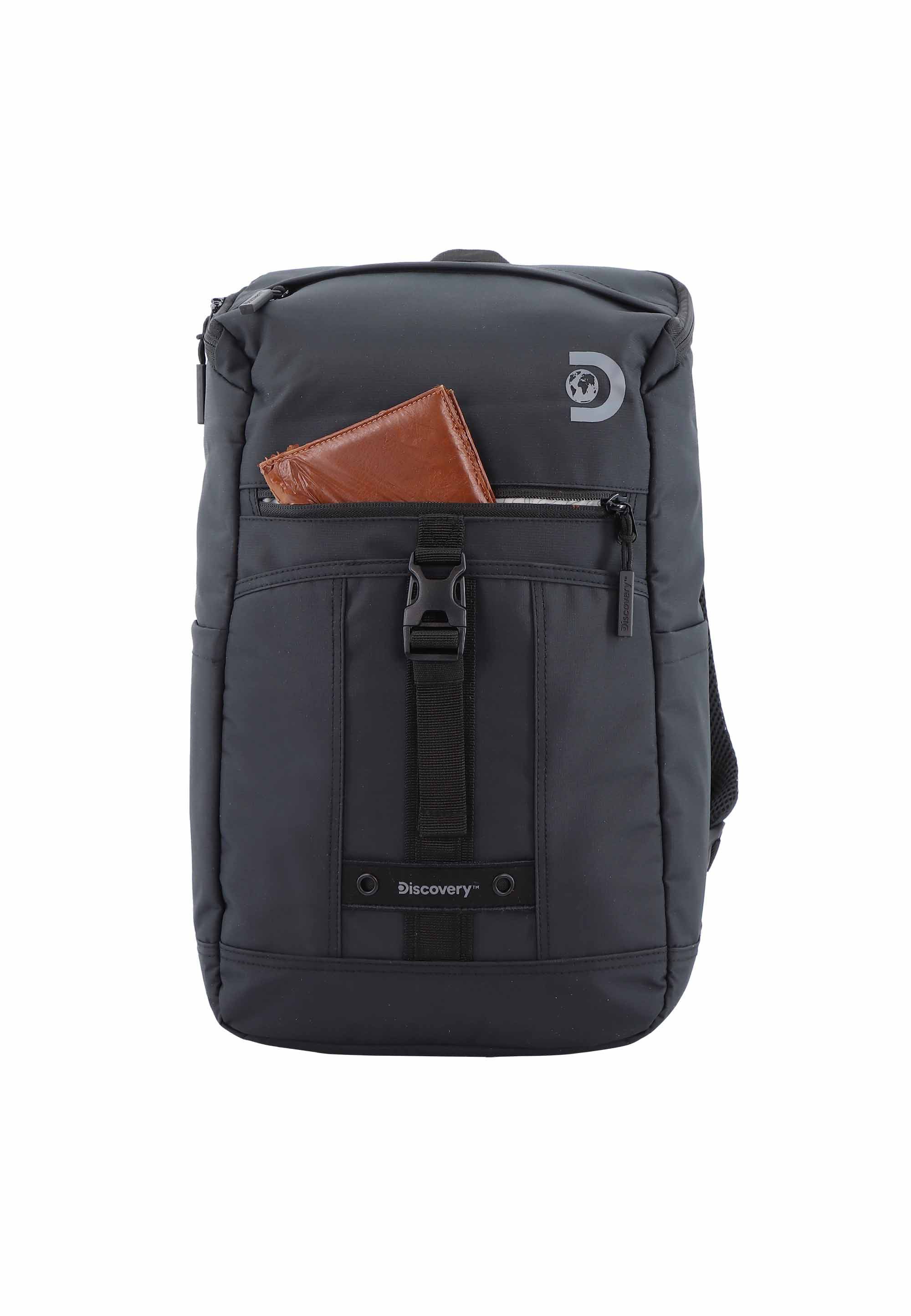Cityrucksack DISCOVERY "Shield", Gr. B/H/T: 29cm, schwarz, Kunstfaser, unifarben, Rucksäcke Cityrucksack, Hergestellt aus dem rPet Polyester-Material 3