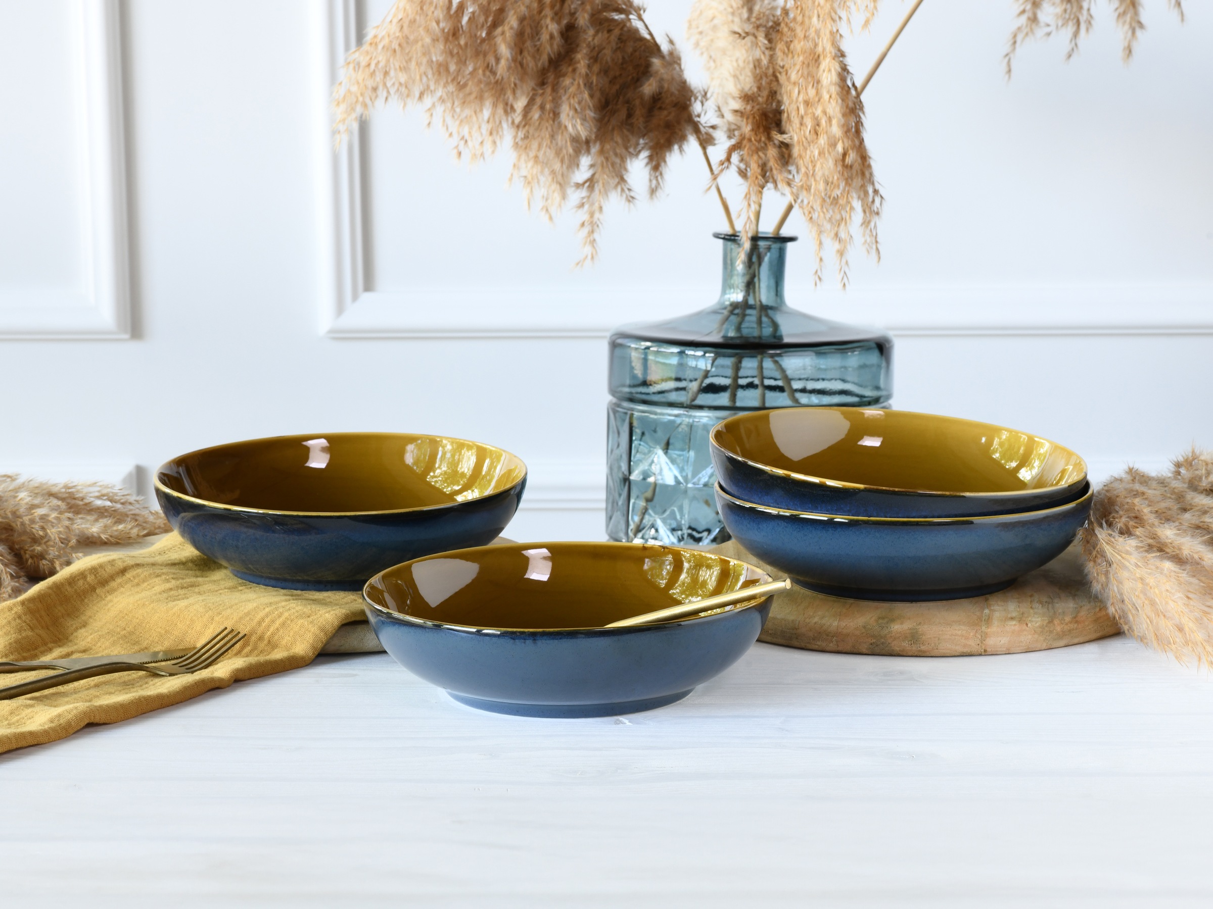 CreaTable Schale »Mallorca, Poke Bowl 4-tlg«, 4 tlg., aus Steinzeug, Spezialglasur mit Vintage Außenrand
