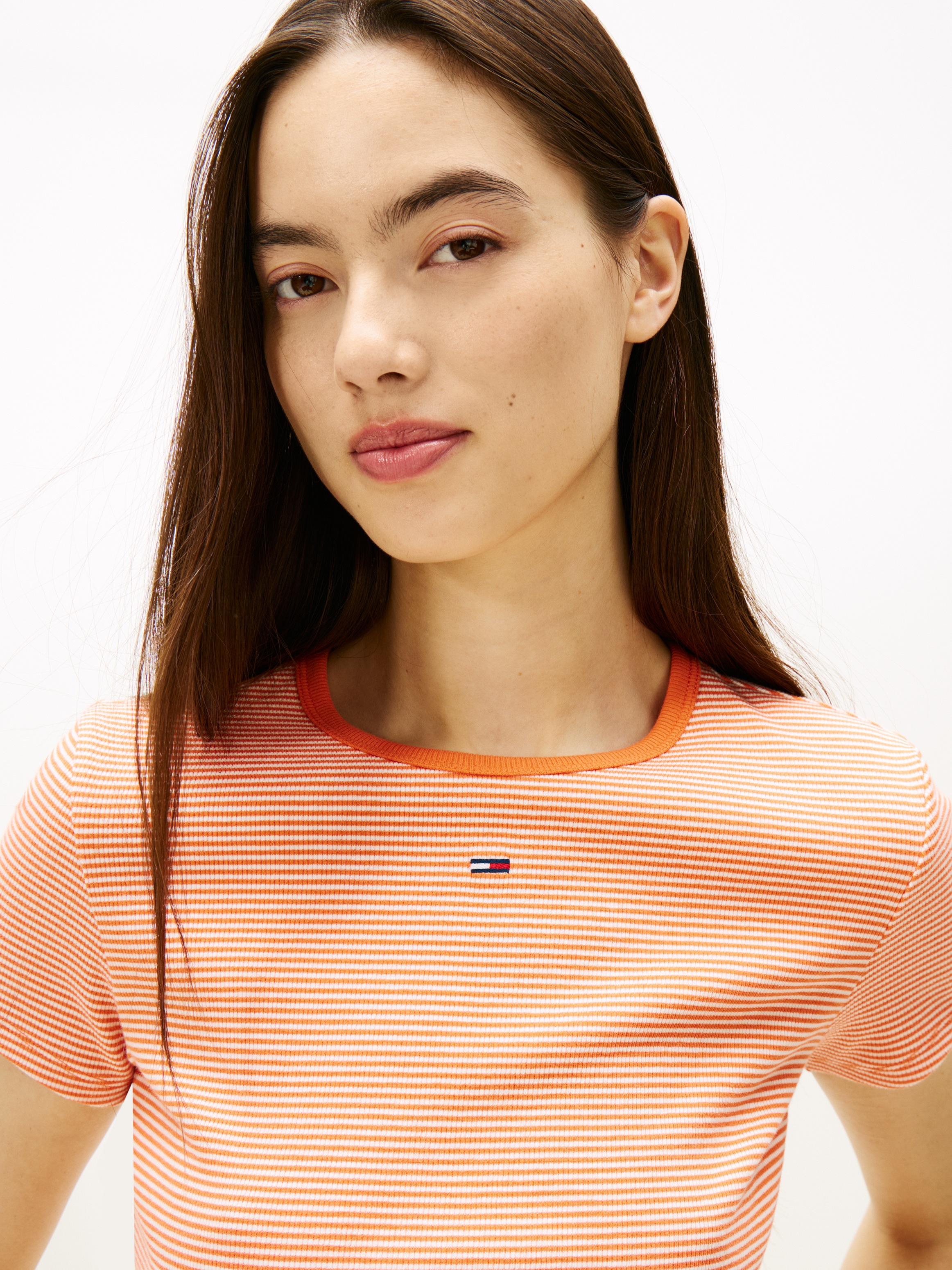 Tommy Jeans Kurzarmshirt "TJW SLIM ESSENTIAL RIB SS EXT" Baumwollmischung, günstig online kaufen