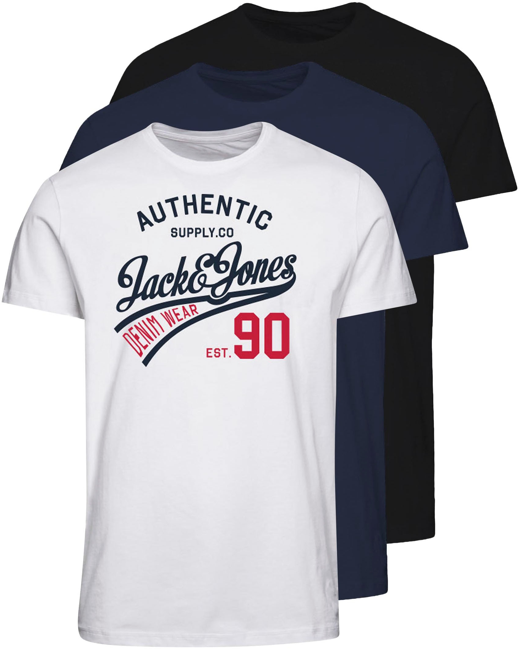 Jack & Jones Rundhalsshirt "JJETHAN TEE SS CREW NECK 3PK MP NOOS" Packung, 3er-Pack, 3