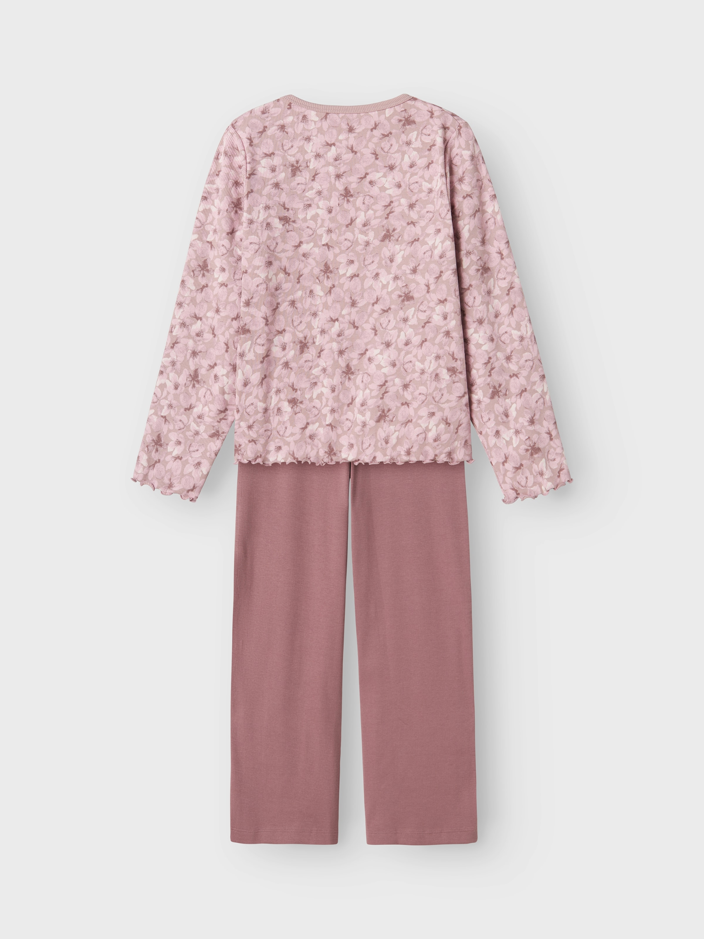 Name It Schlafanzug »NKFNIGHTSET MAUVE FLOWER LOOSE RIB NOOS«, (Set, 2 tlg.), in angenehm tragbarere Rippen-Qualität