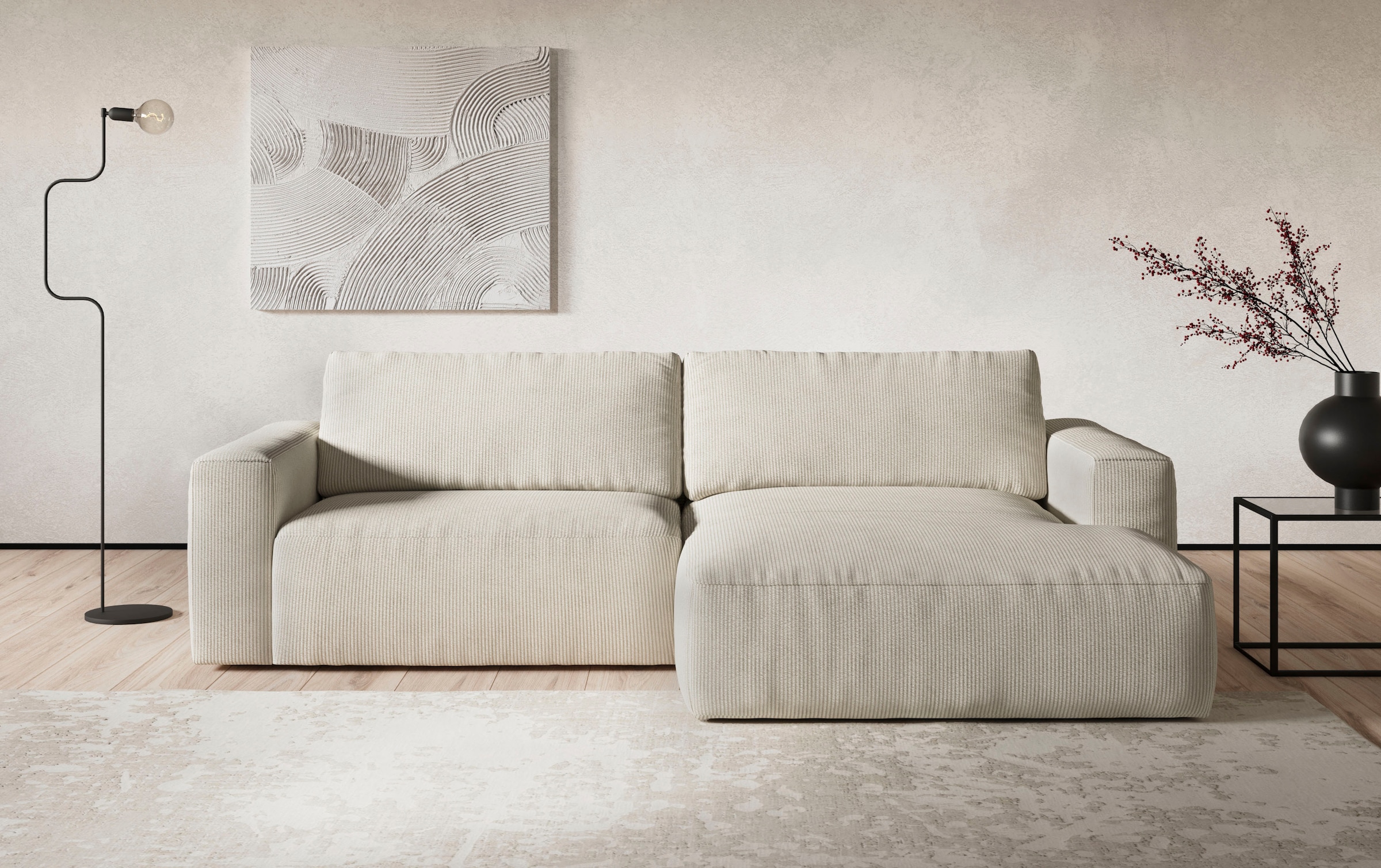COTTA Ecksofa "Lasso L-Form, B: 288 cm, XL Sofa, Top Modern" XL Recamiere B:114 cm, bequeme Wellenunterfederung, viele Stoffe