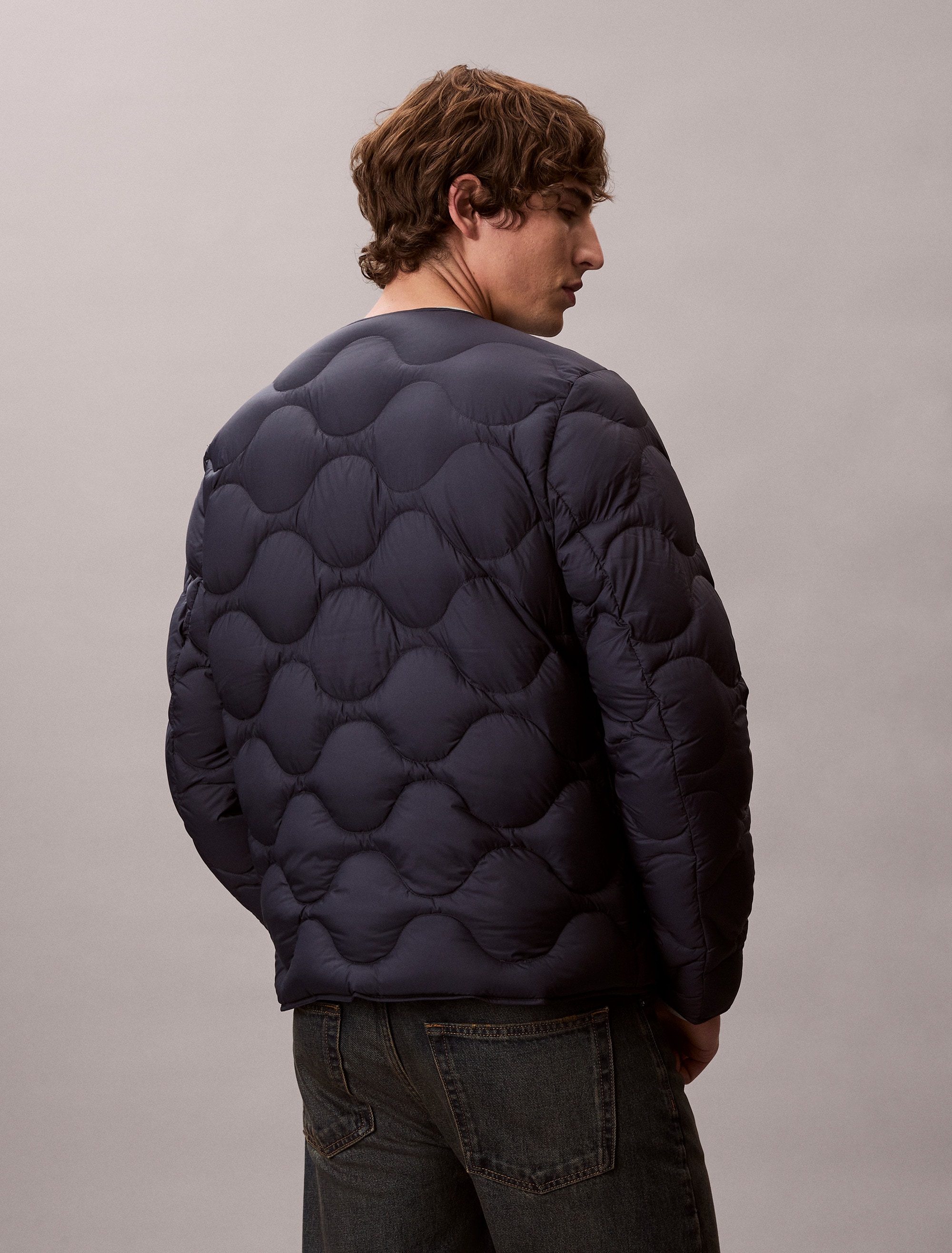 Calvin Klein Daunenjacke ohne Kapuze Strickkragen, Regular Fit, warm wattiert