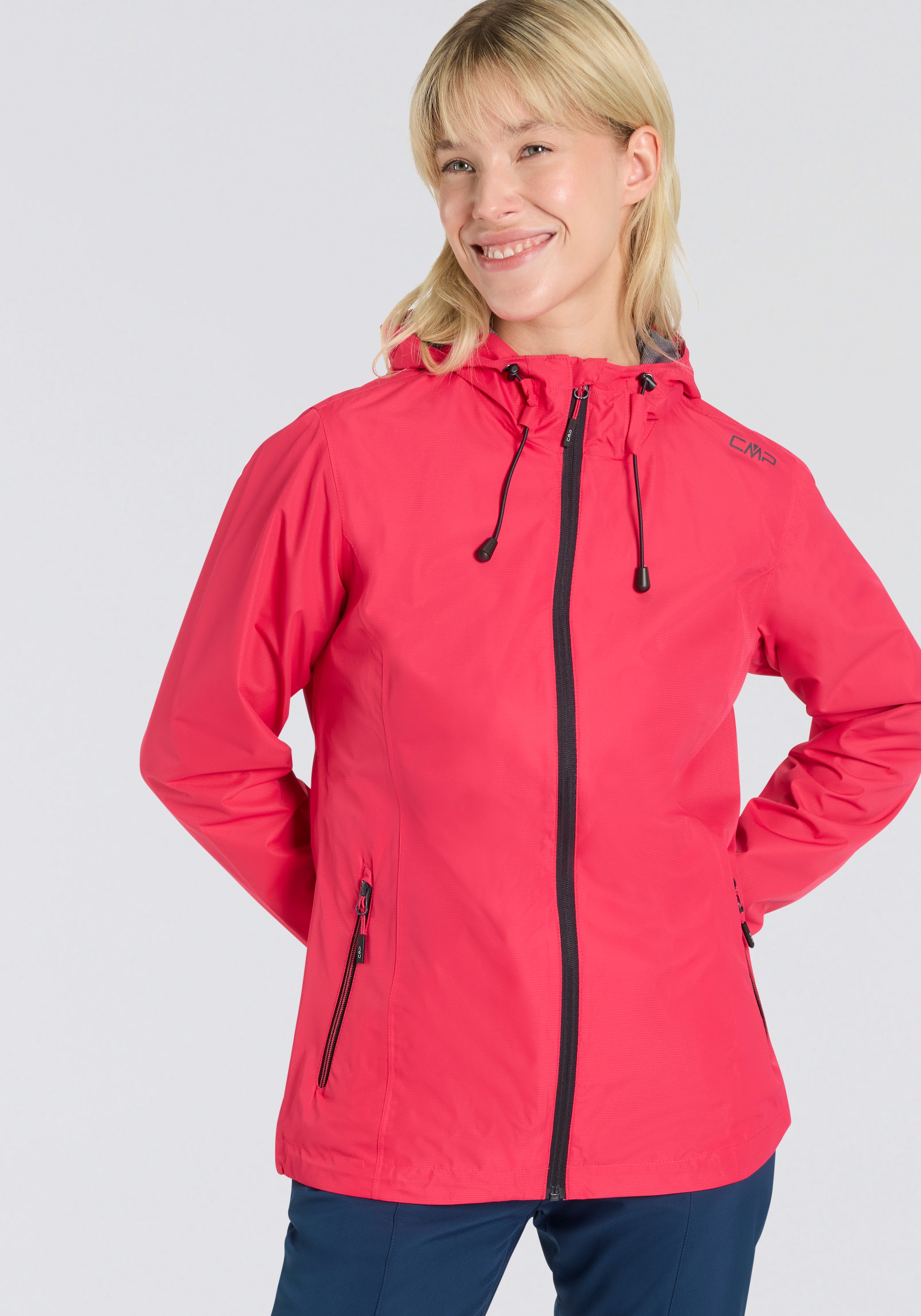 CMP Regenjacke "WOMAN JACKET FIXED HOOD" mit Kapuze mit Kapuze, wasserdicht, winddicht, atmungsaktiv, schnell trocknend