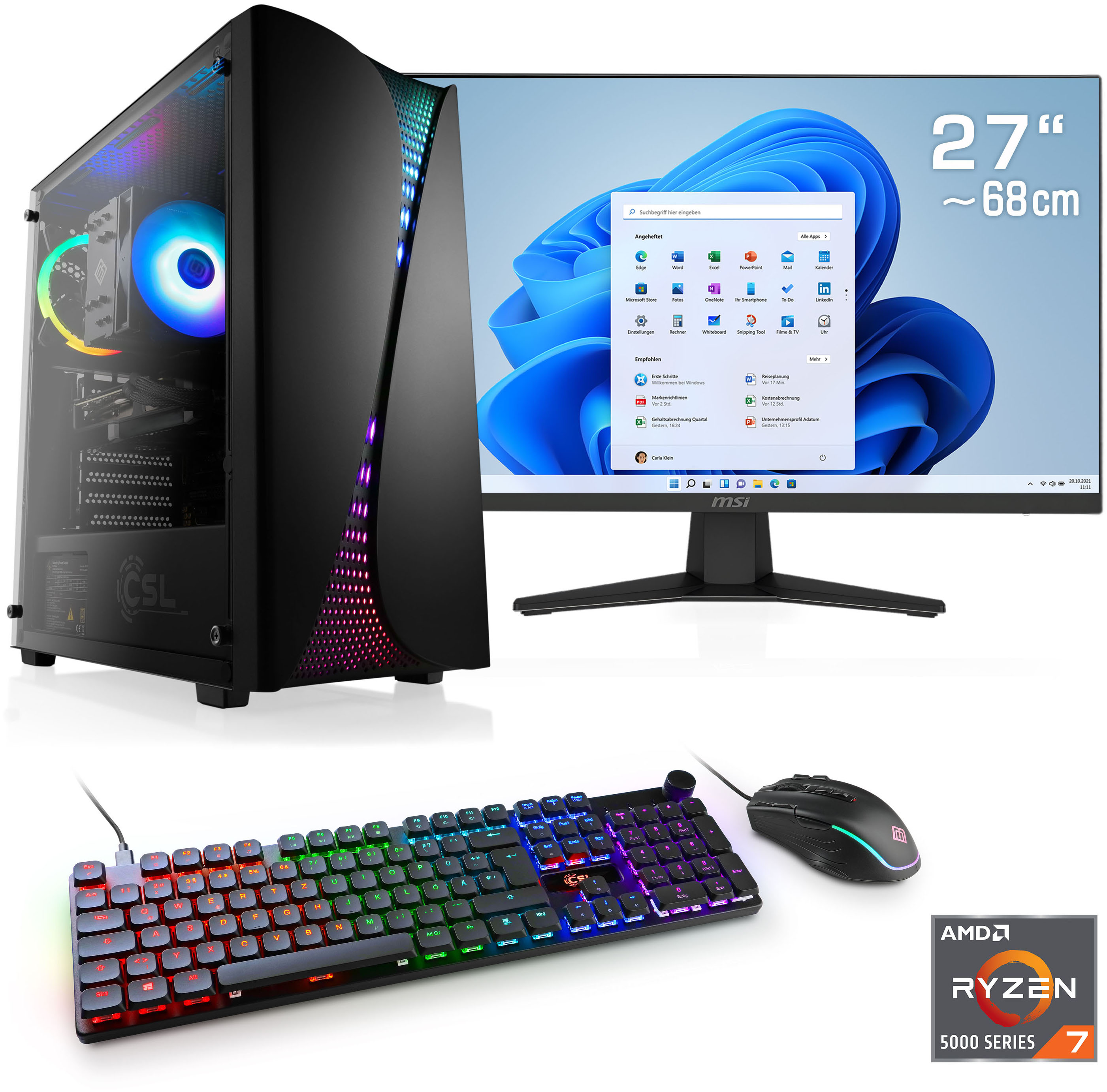 CSL Gaming-PC-Komplettsystem "ARVENOX Vision L28120" 27 ″ AMD Ryzen 7 GeForce RTX 5070 16 GB RAM 1.000 GB SSD