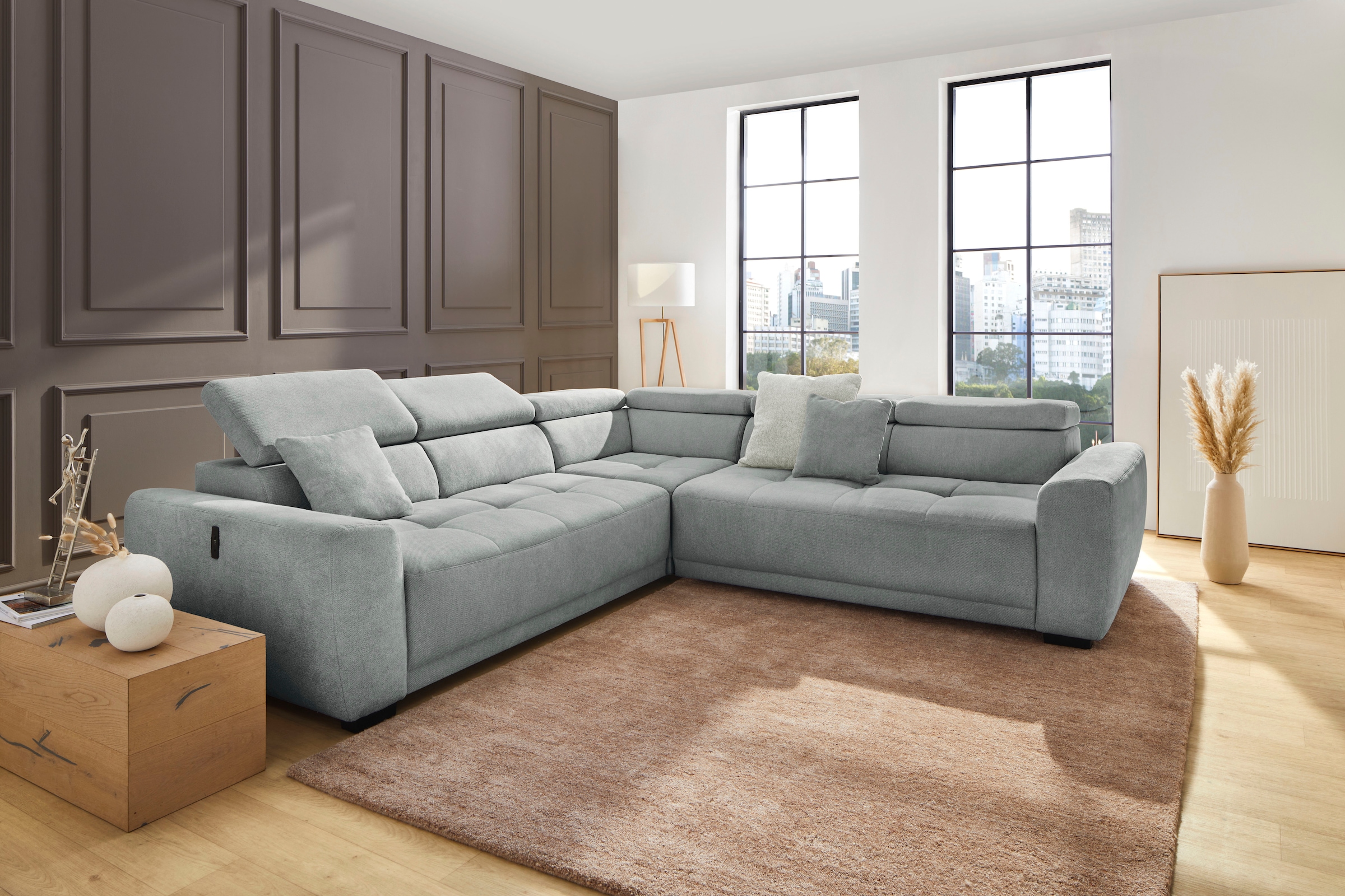Jockenhöfer Gruppe Wohnlandschaft "Monza L-Form, B: 292x292 cm, mit 30 cm elektr. Sitztiefenverstellung" 140kg Belastbarkeit je Sitz, Kopfteilverstellung & USB-Anschluss