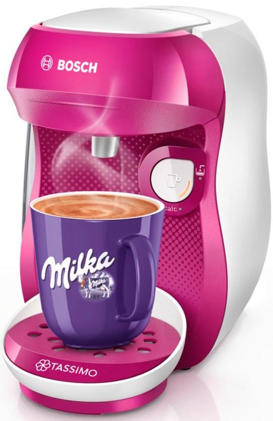 TASSIMO Kapselmaschine »Happy TAS1001, über 70 Getränke, platzsparend«, vollautomatisch, geeignet für alle Tassen, Wassertank 0,7 L, Weiß/Rosa