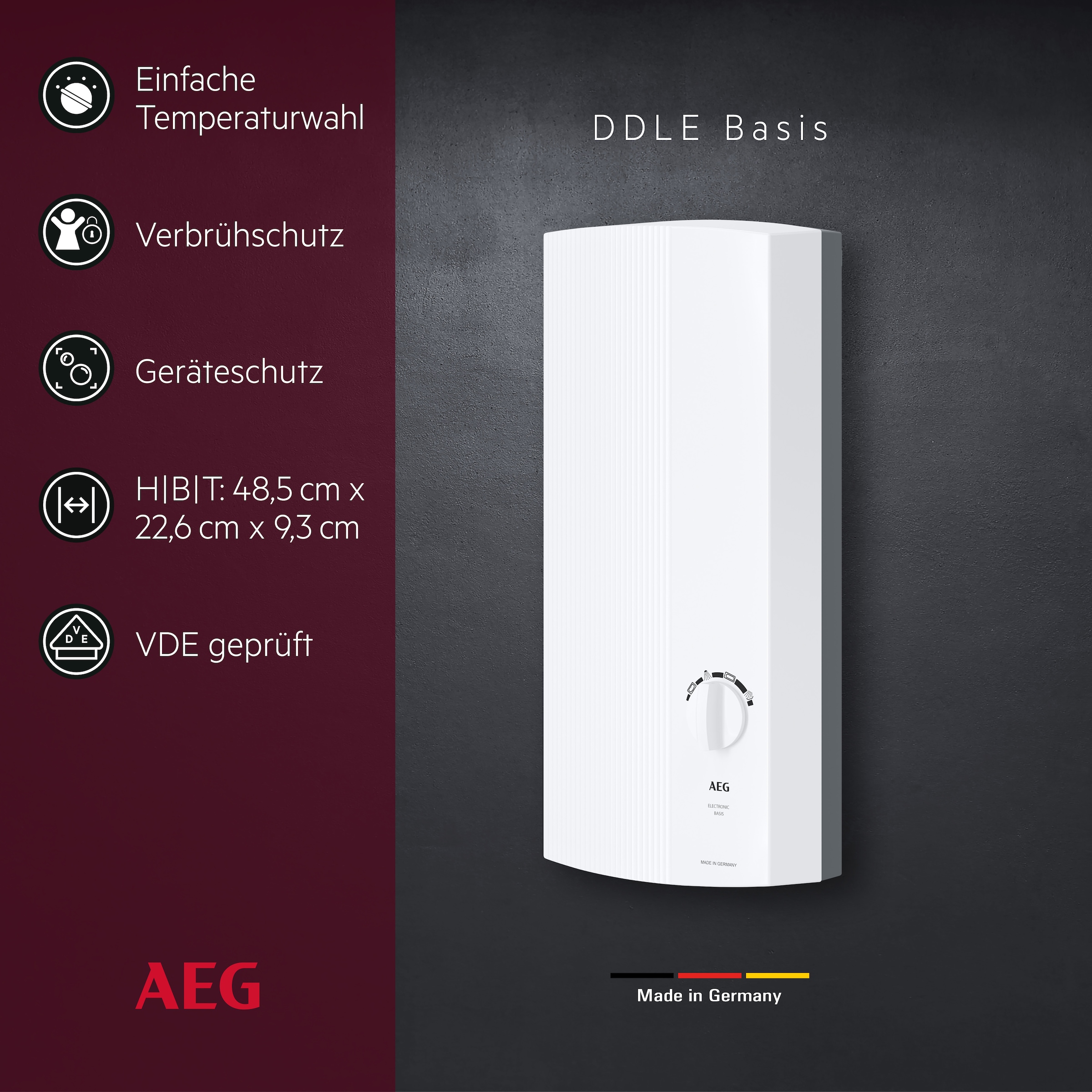 AEG Haustechnik Komfort-Durchlauferhitzer »DDLE Basis« 18 kW, stufenlose Temperaturwahl durch 4 Anwendungssymbole