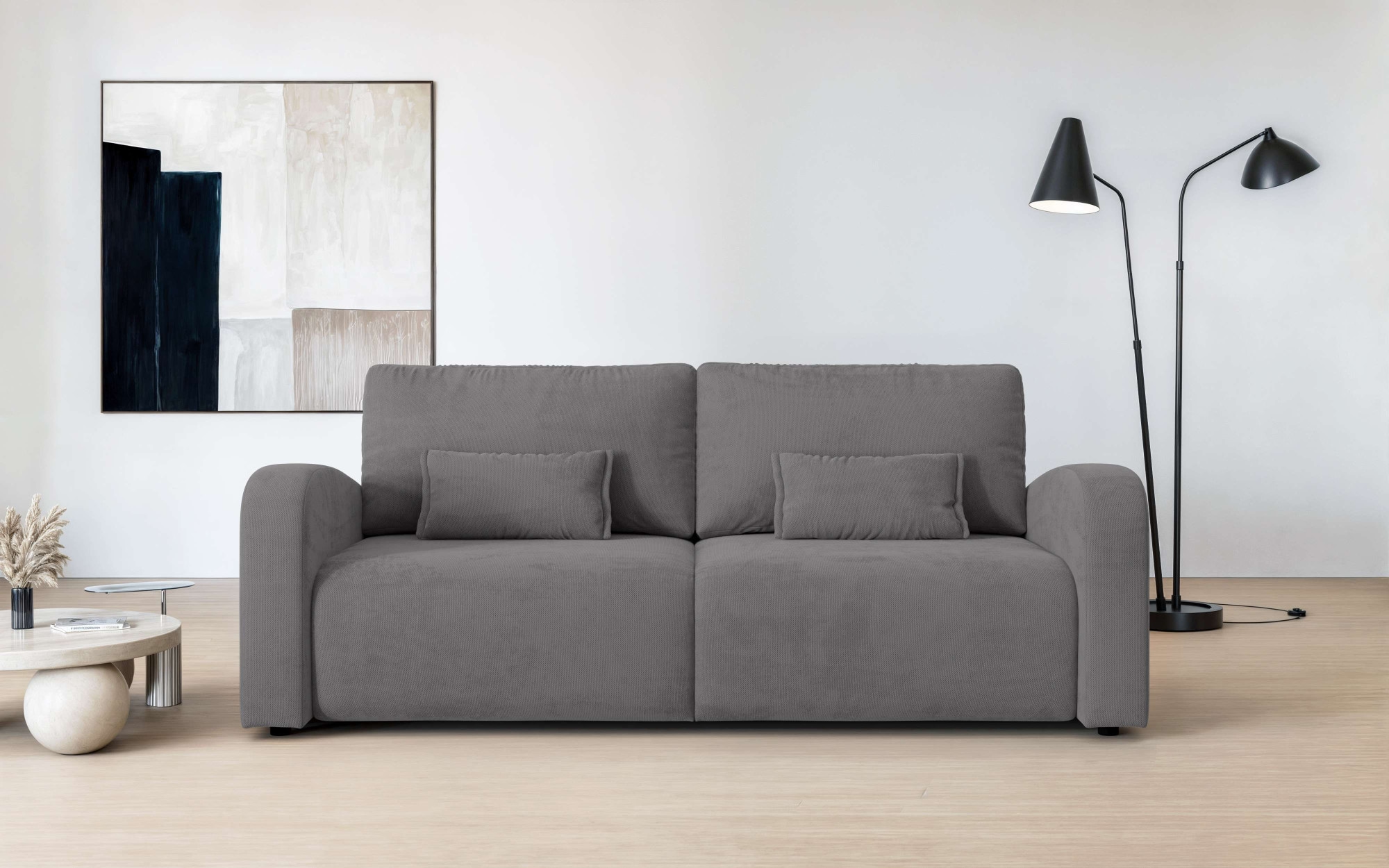 OTTO home 3-Sitzer "JIGGS wahlweise Schlafsofa mit Bettkasten, Maße B/H/T: 228/96/110 cm" Sofa mit Wellenunterfederung, enthält 2 Rückenkissen und 2 Zierkissen